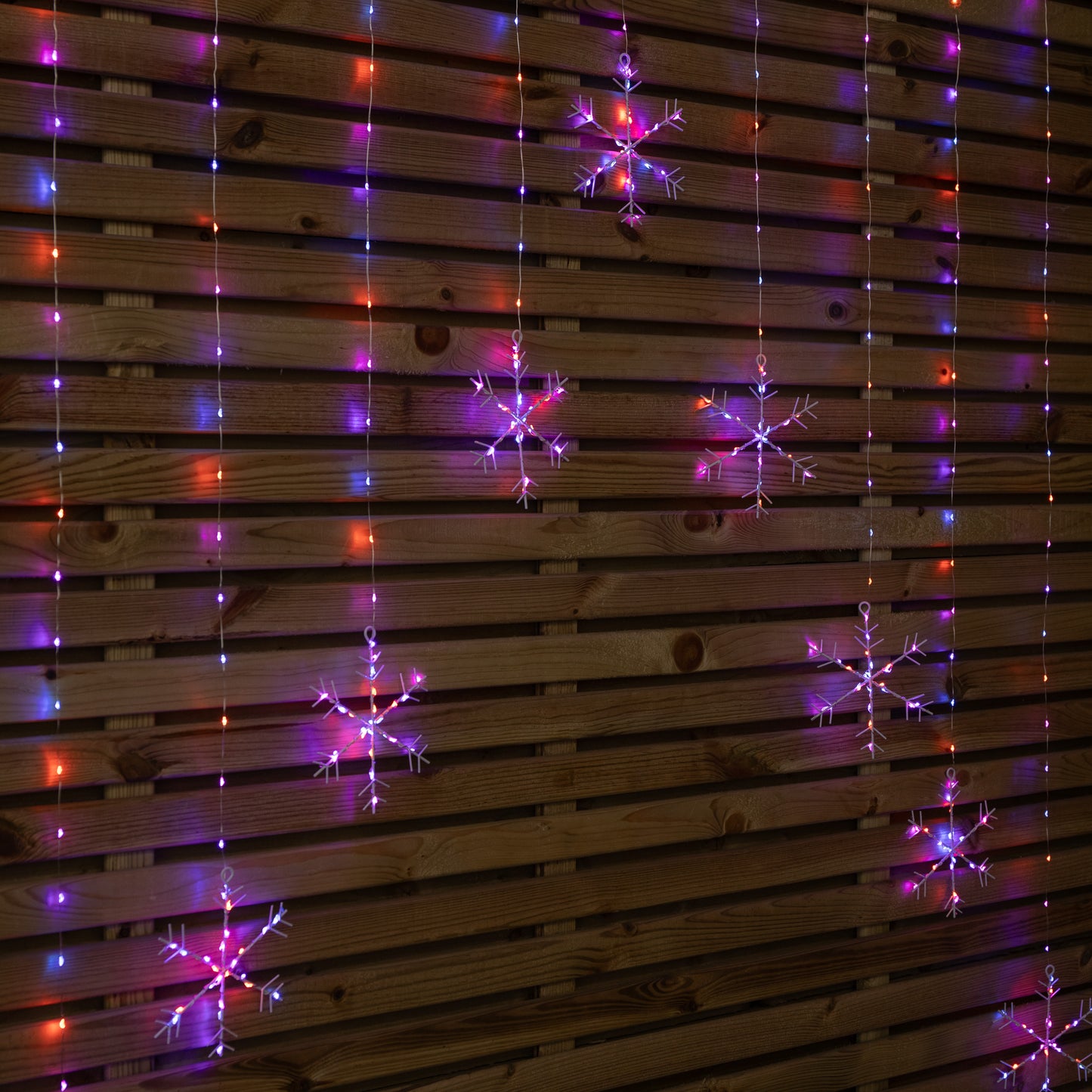 1.2m Premier Christmas Static Snowflake LED Silver Pin Wire V Curtain Lights in Rainbow