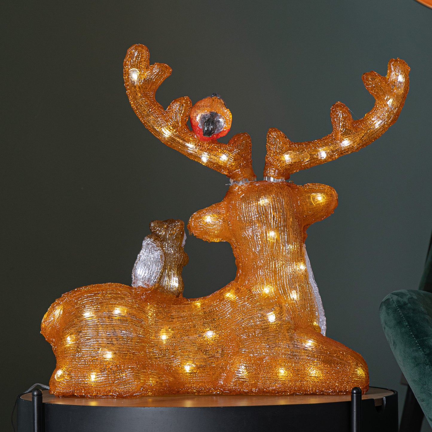 40cm Light up Acrylic Sitting Christmas Deer with Animals and 80 Warm White LEDs