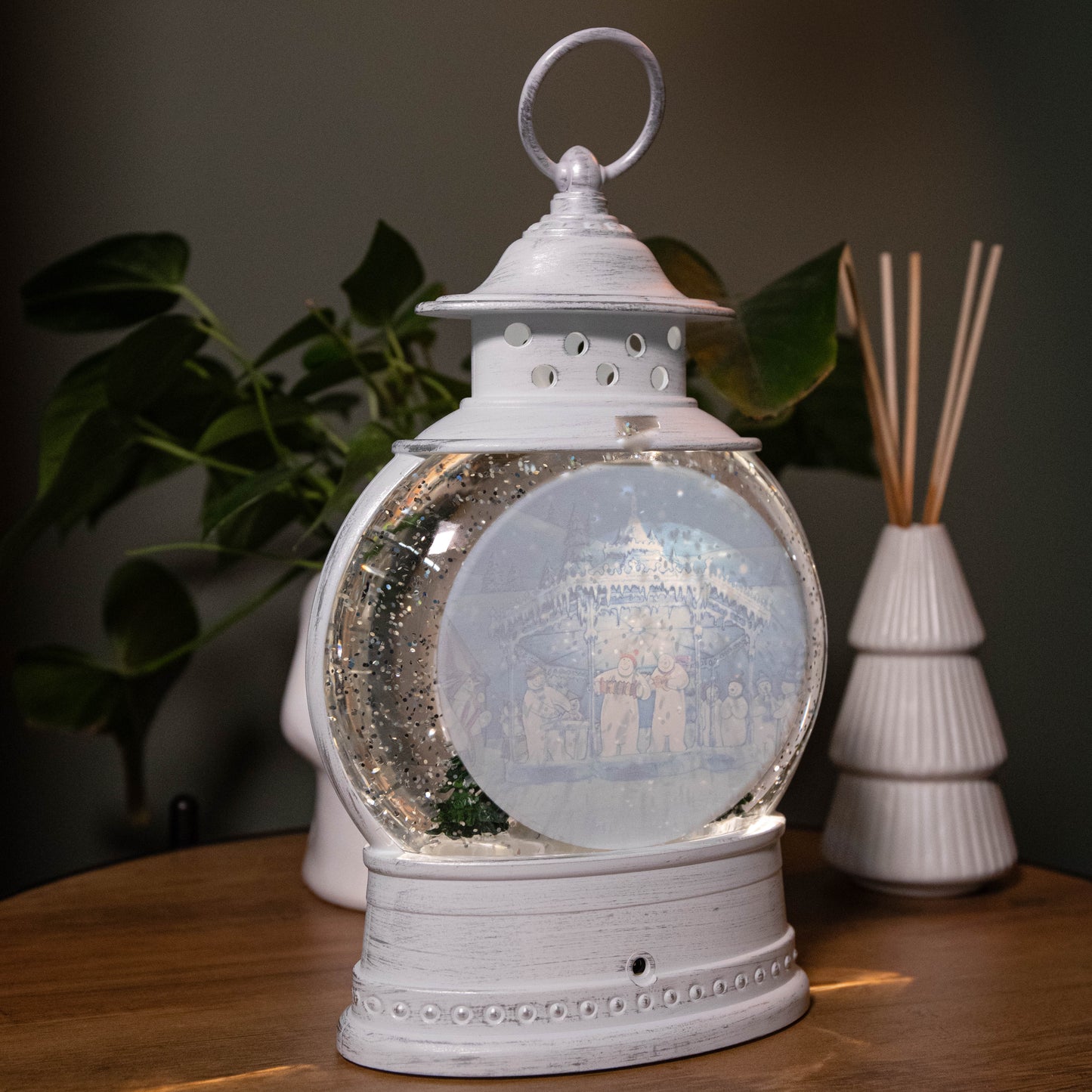 28cm White Light up The Snowman, Snowdog & Billy Christmas Water Spinner with LEDs