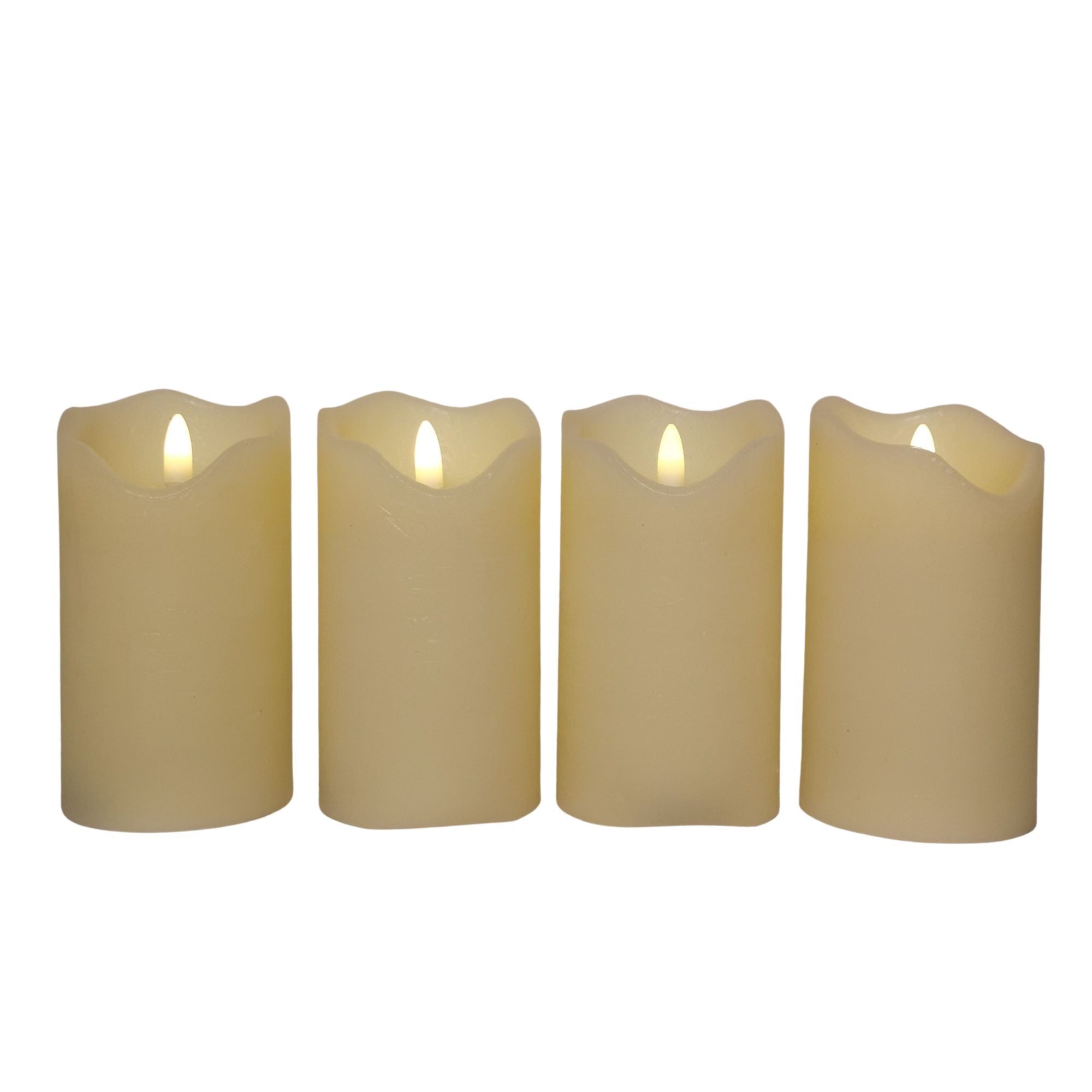 13cm Battery Operated Set of 4 Cream Wave Top Flameless LED Candle