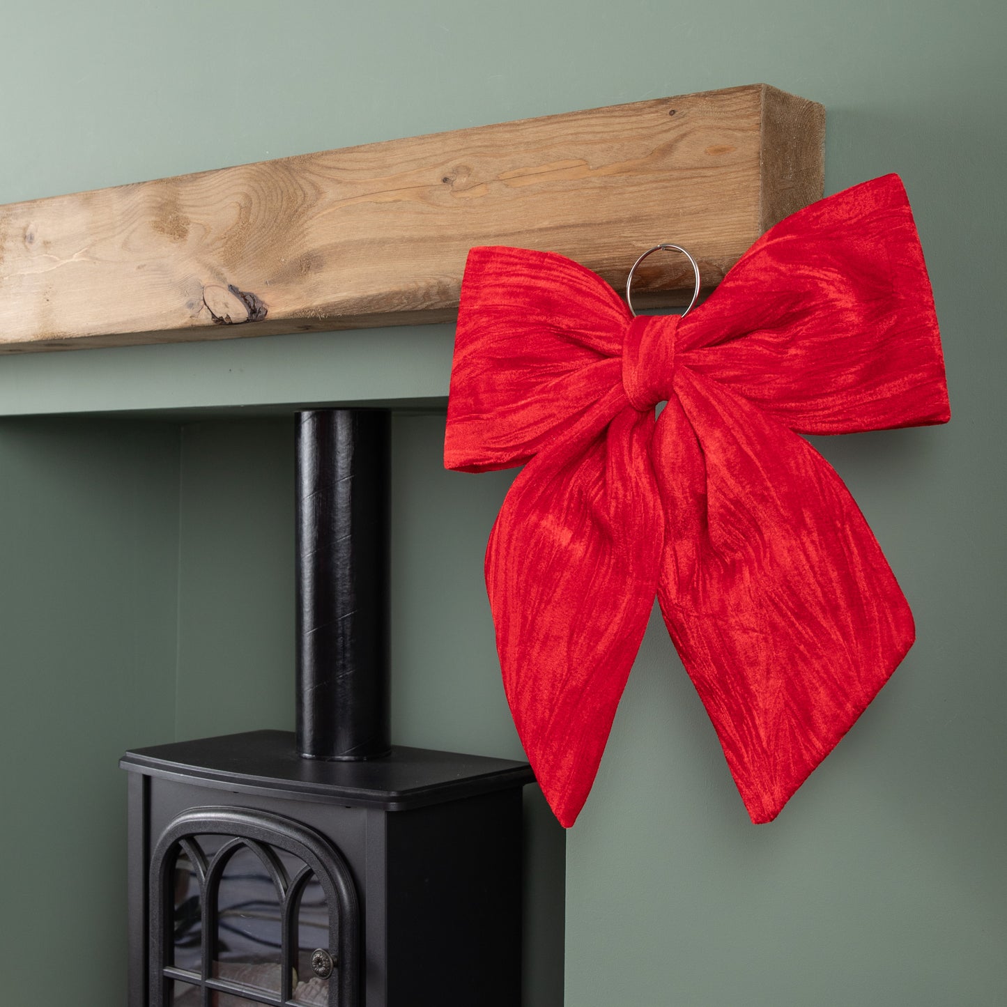 44cm Red Luxurious Velvet Hanging Christmas Bow Decoration