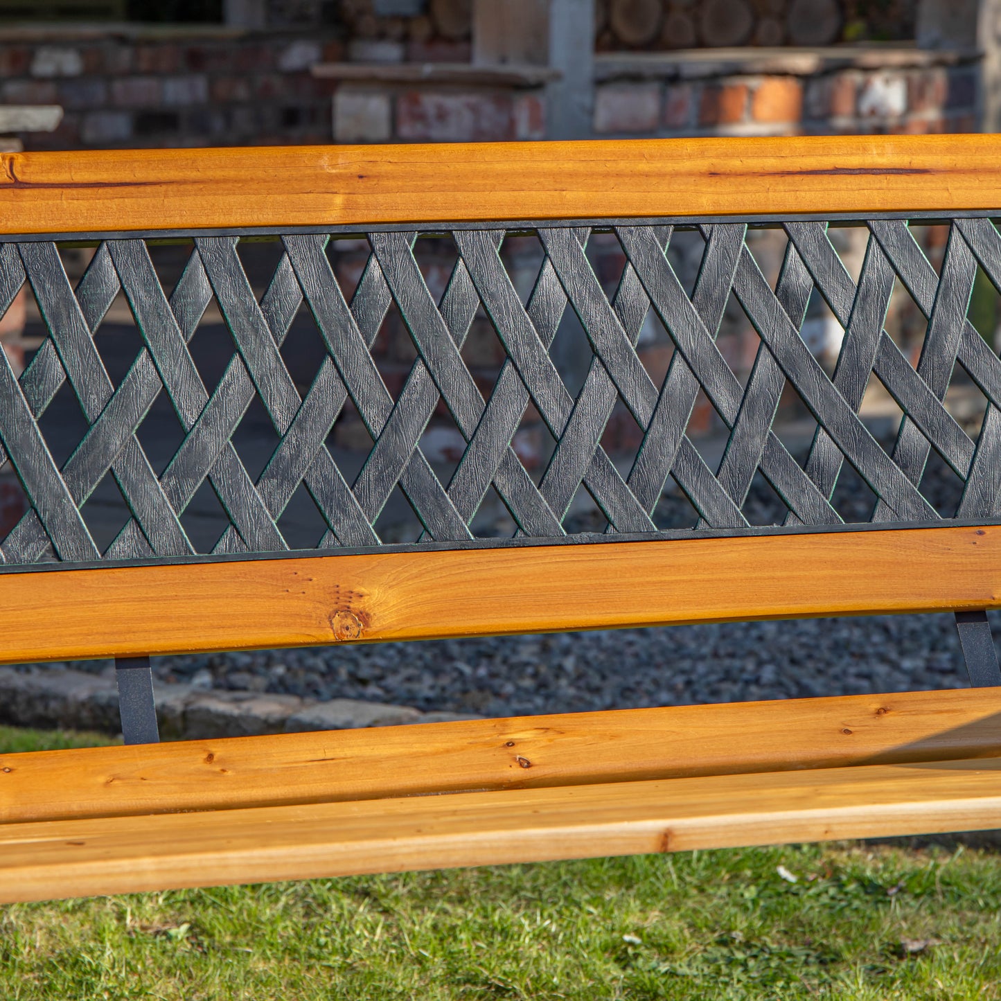 2 Seater Outdoor Wooden Cast Iron with Lattice Design Garden Patio Bench