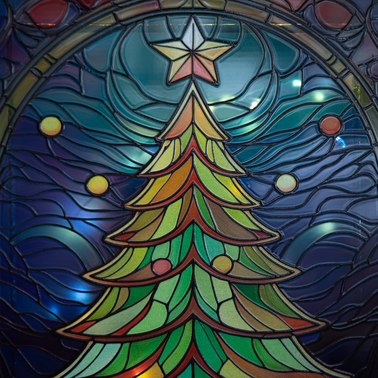 28cm Battery Operated Light up Christmas Tree Stained Glass Decoration with LEDs
