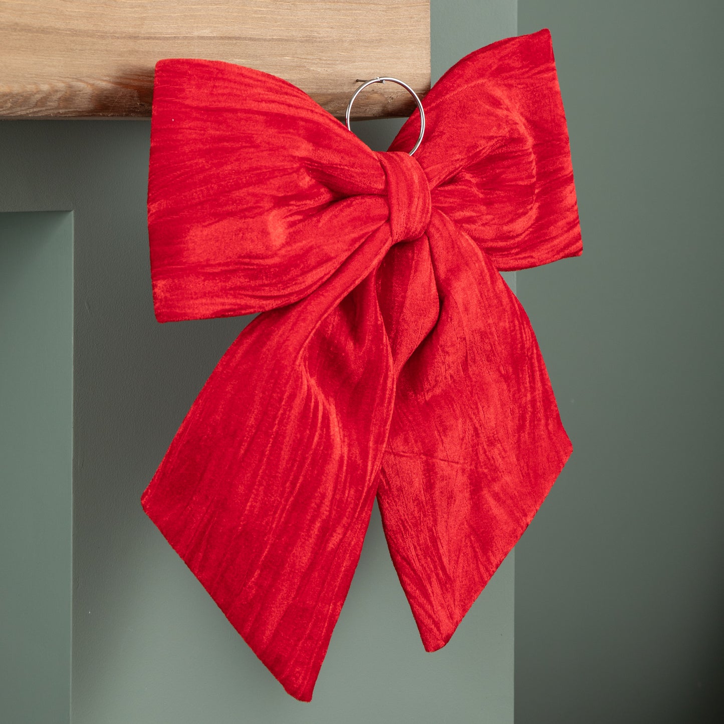 44cm Red Luxurious Velvet Hanging Christmas Bow Decoration