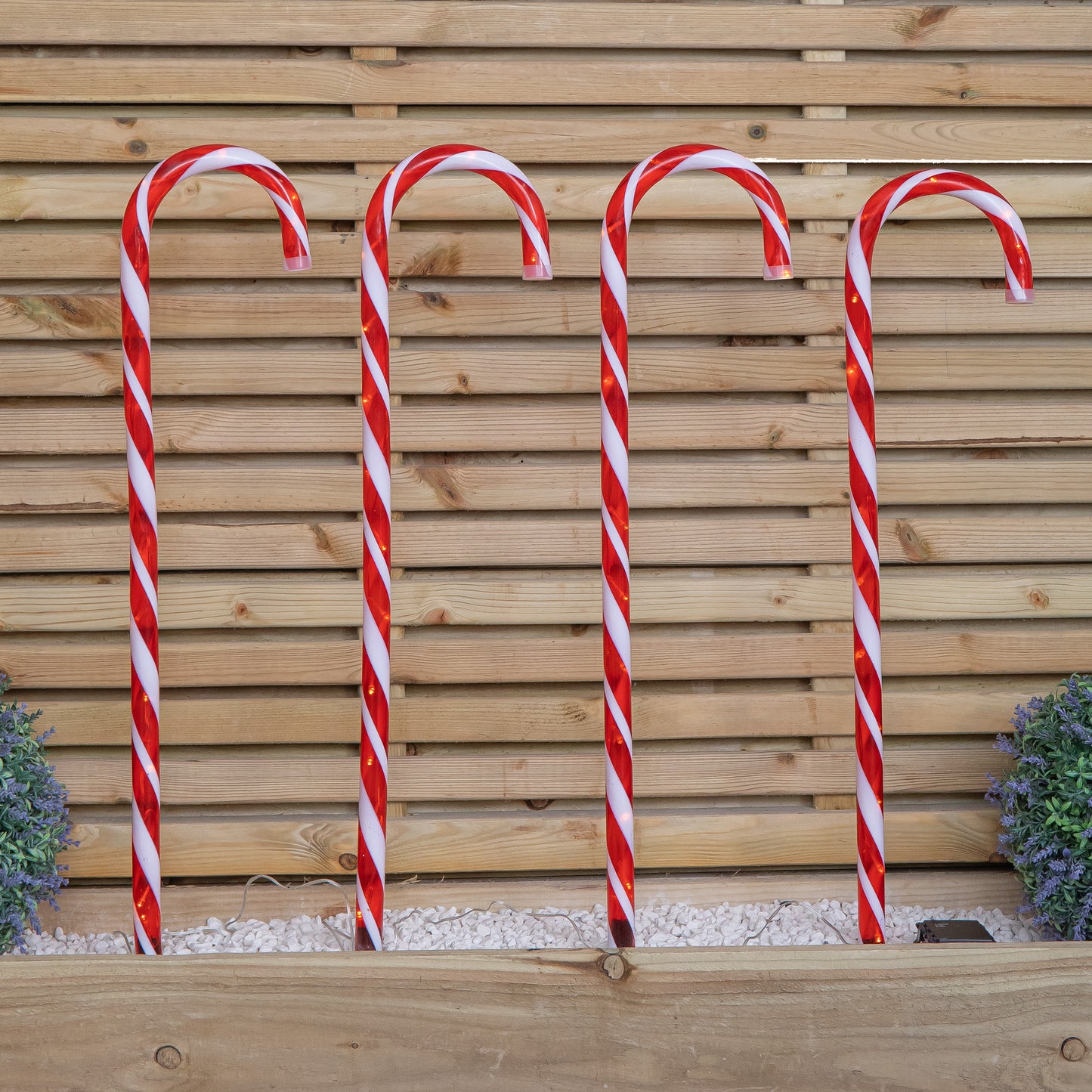 Set of 4 XL Light up Red & White Candy Cane Christmas Path Lights