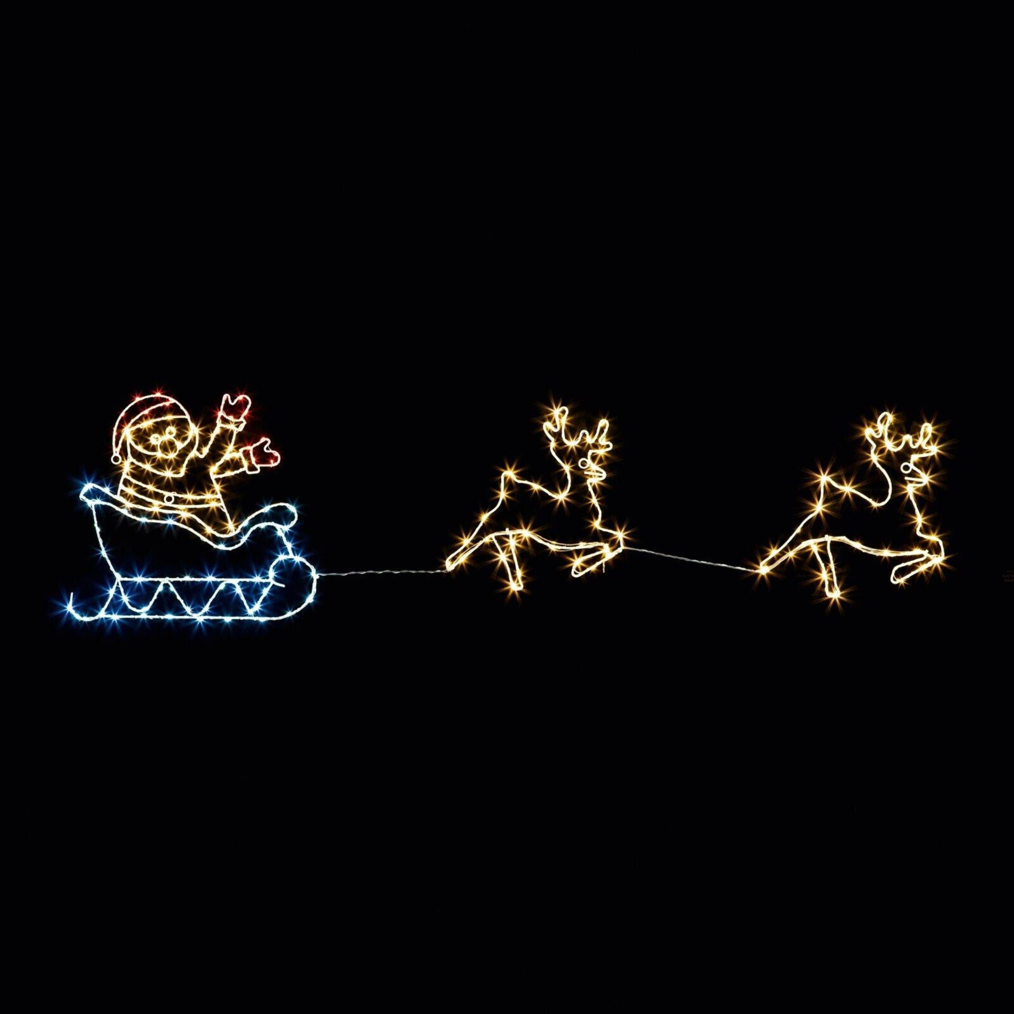 1.2m Flashing Chasing Christmas Santa Sleigh and Reindeer with 190 Red White and Blue Pin Wire LED