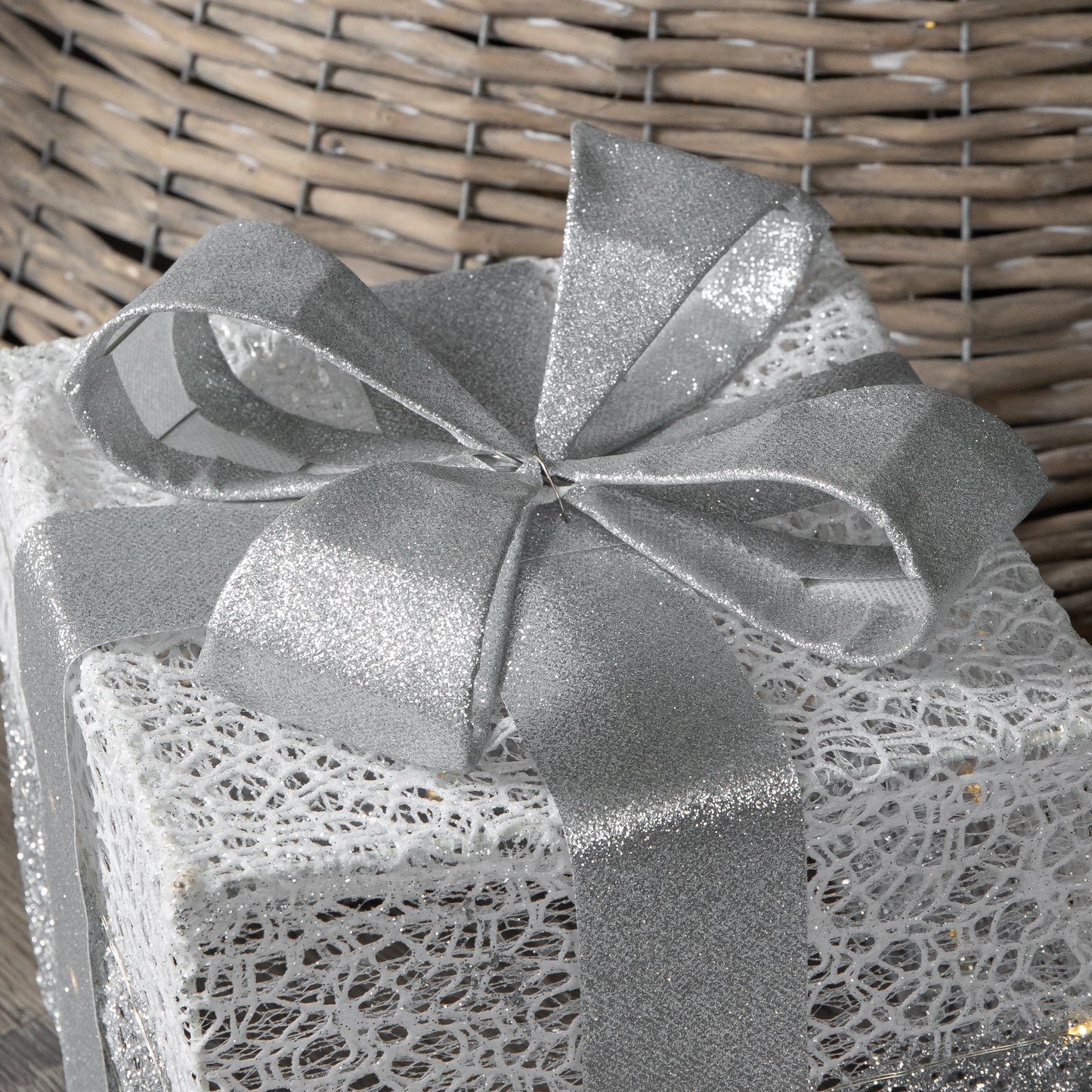 Set of 3 Battery Operated Silver Sparkly Christmas Gift Boxes with LEDs
