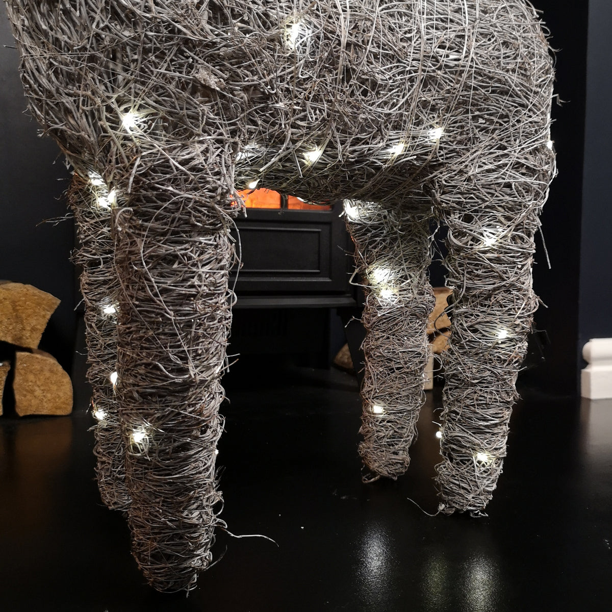 71cm Battery Operated Rattan Woven Comet Reindeer with Warm White LEDs