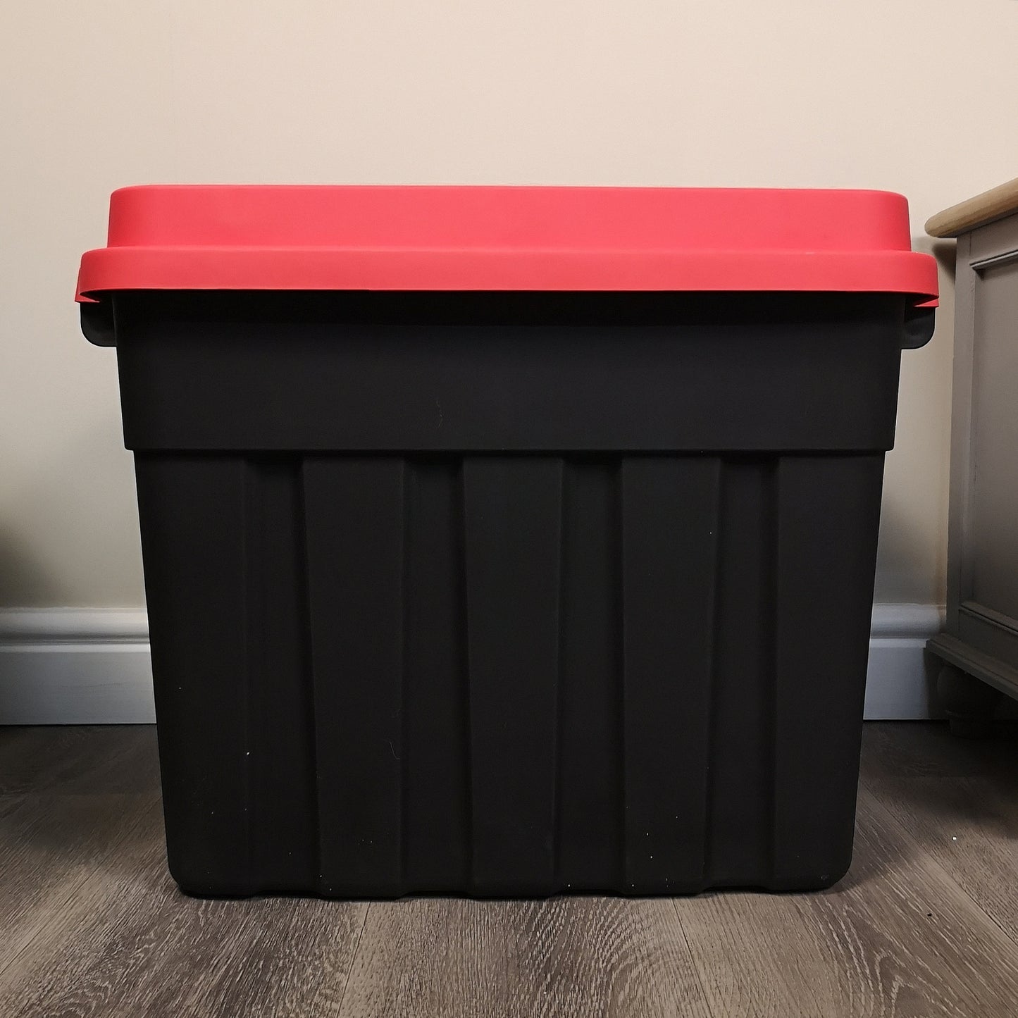 68L Black and Red Tuff Stackable Storage Box with Lid and Carry Handles
