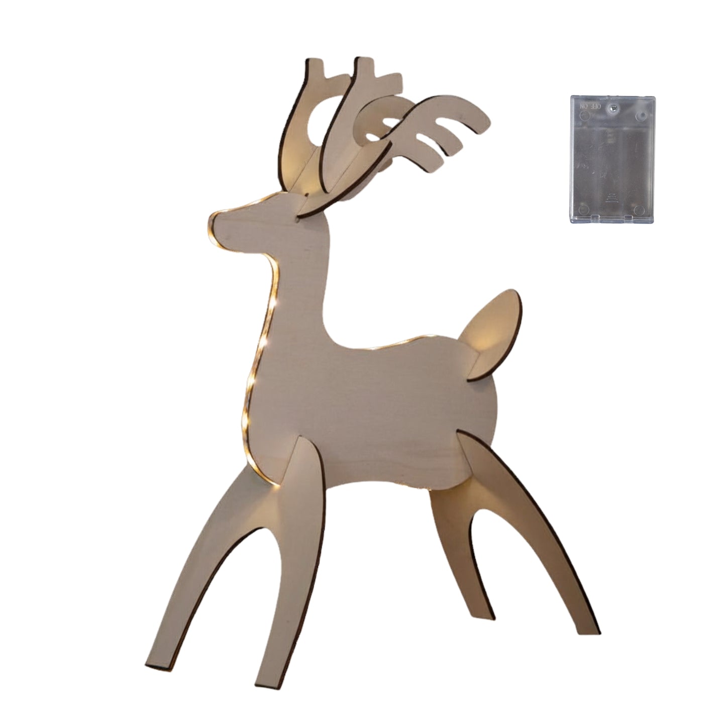 50cm Battery Operated Light up 3D Wooden Christmas Reindeer with 31 Warm White LEDs