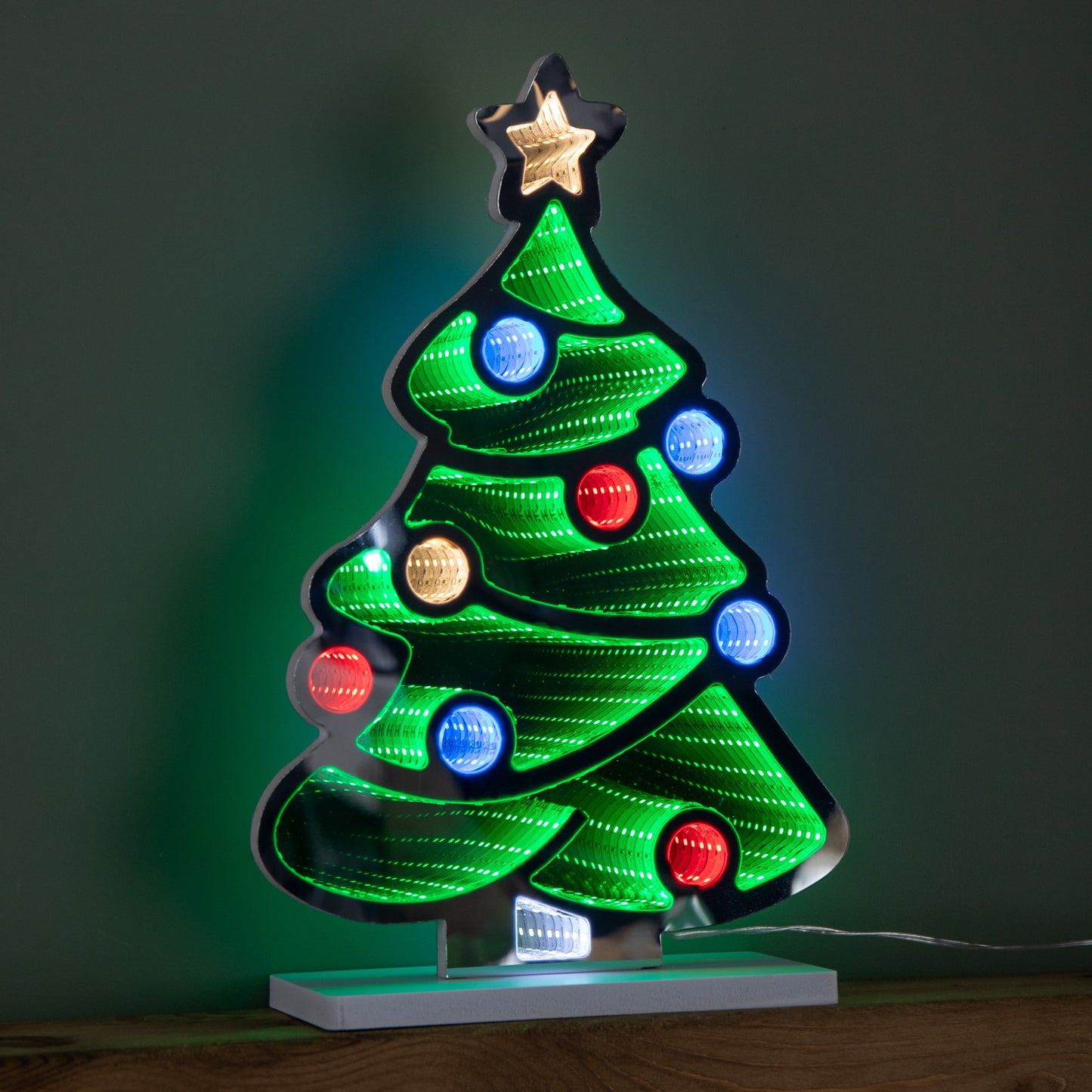 40cm Light up Christmas Tree with Baubles Infinity Light Decoration with Multi-Coloured LEDs