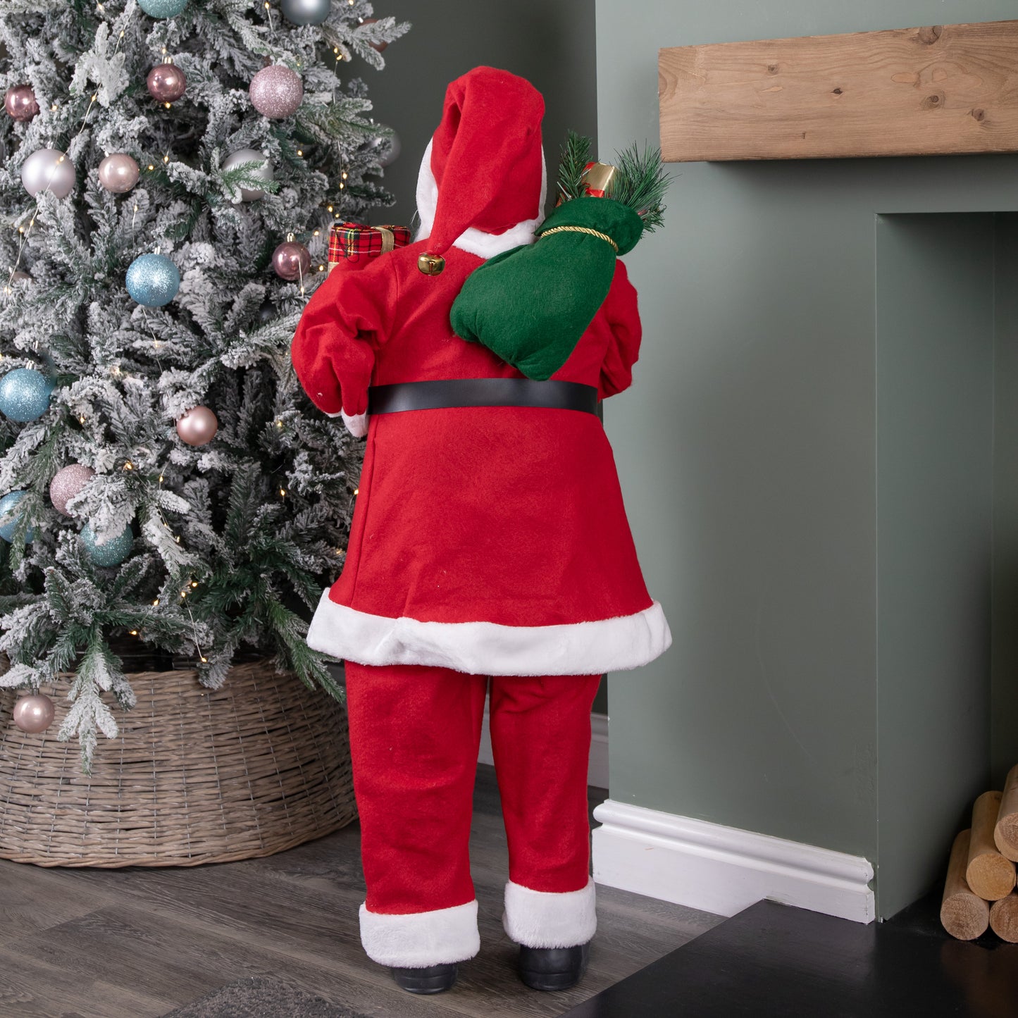 1.1m Red Standing Santa Claus Indoor Decoration with Present and Green Sack