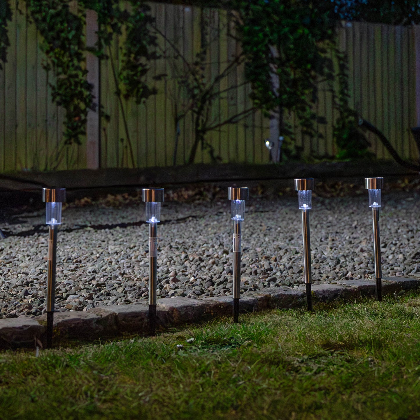 36cm 5 White LED Stainless Steel Solar Garden Path Lights