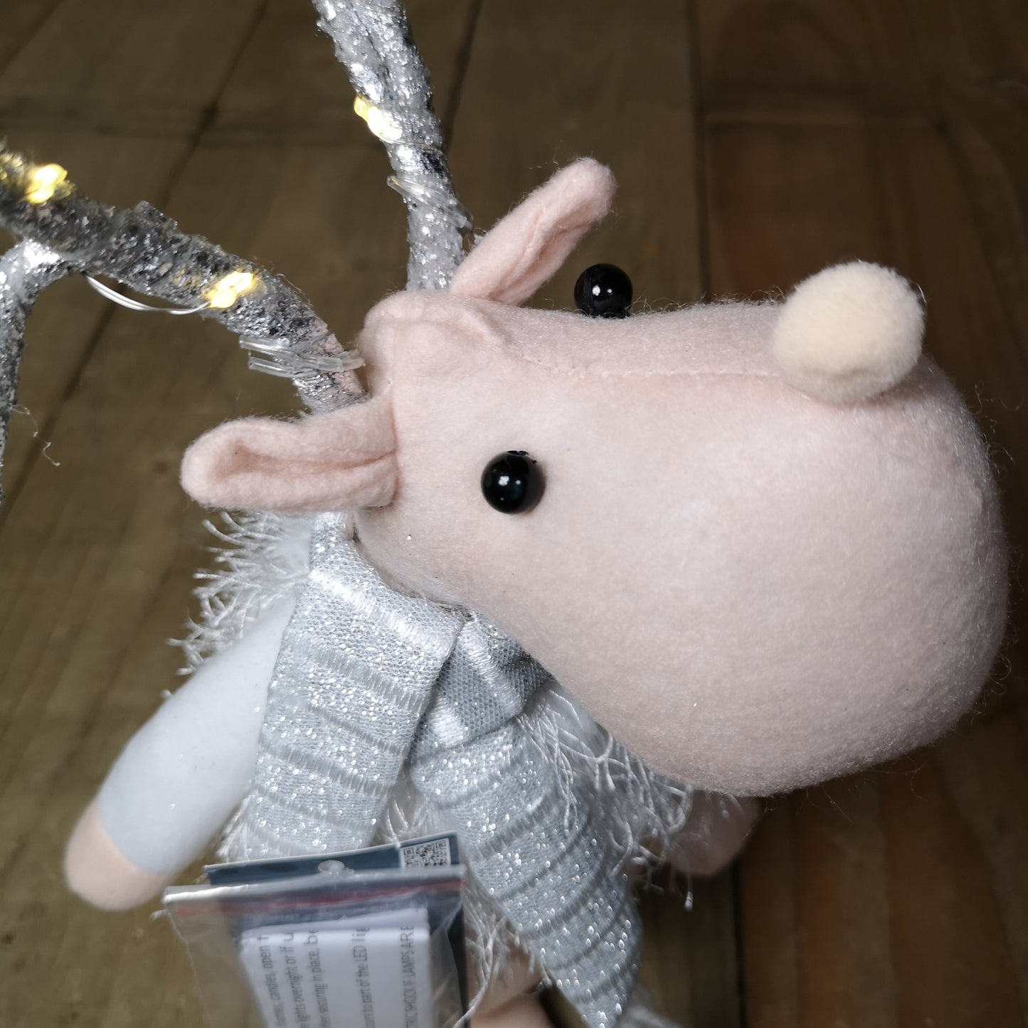 40cm Battery Operated Plush White Christmas Reindeer with LED Lit Antlers