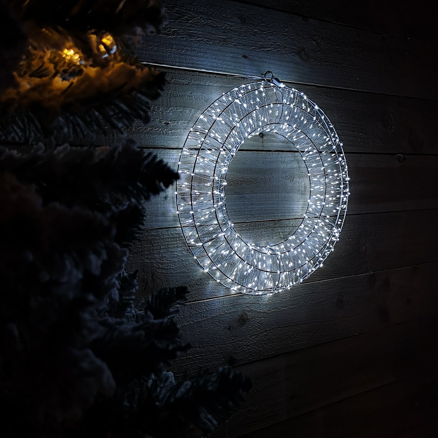 45cm Light up Silver Hanging Christmas Beaded Wreath with 600 White LEDs