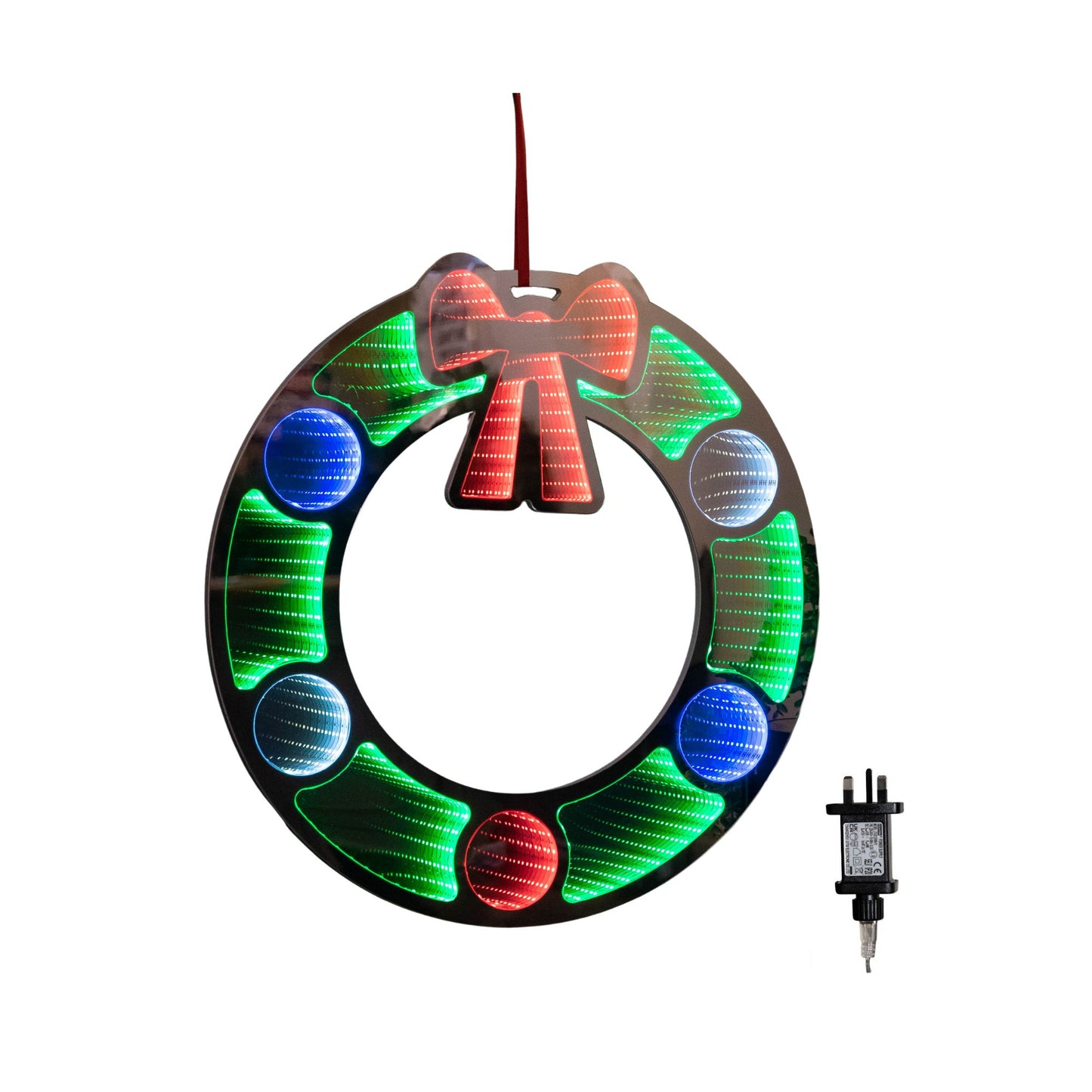 60cm Light up Hanging Christmas Wreath Infinity Mirror with Multi-Coloured LEDs