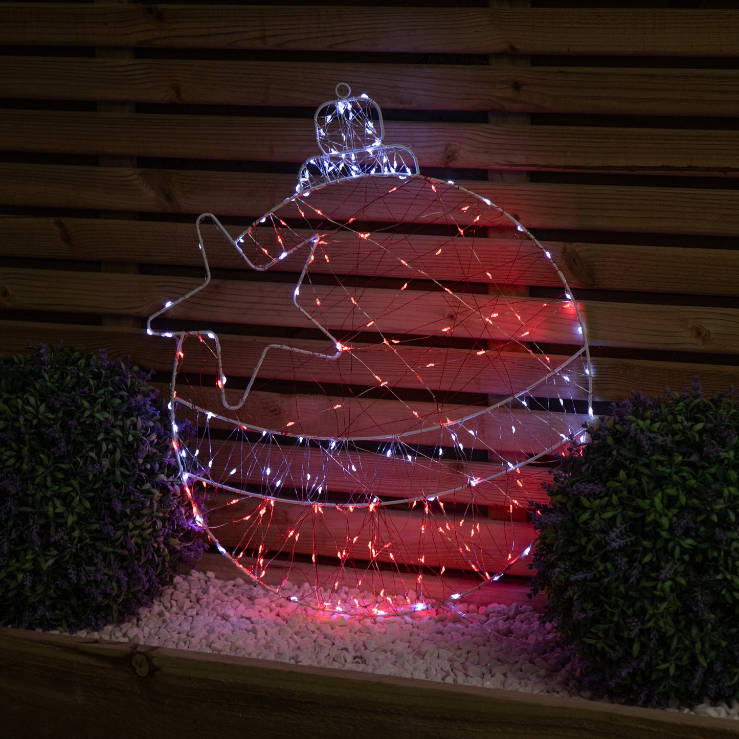 52cm x 42cm Light up Christmas Ball Dewdrop Silhouette with Twinkling Red and White LEDs