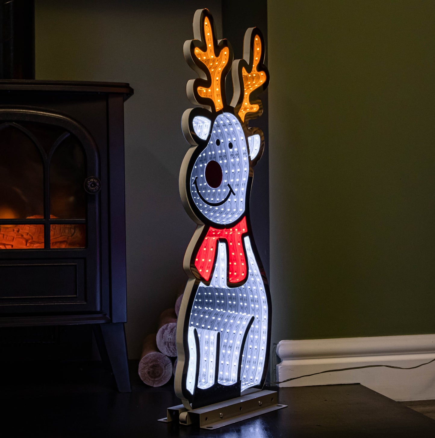 60cm Infinity Standing Christmas Reindeer with Metal Base, White and Red LEDs