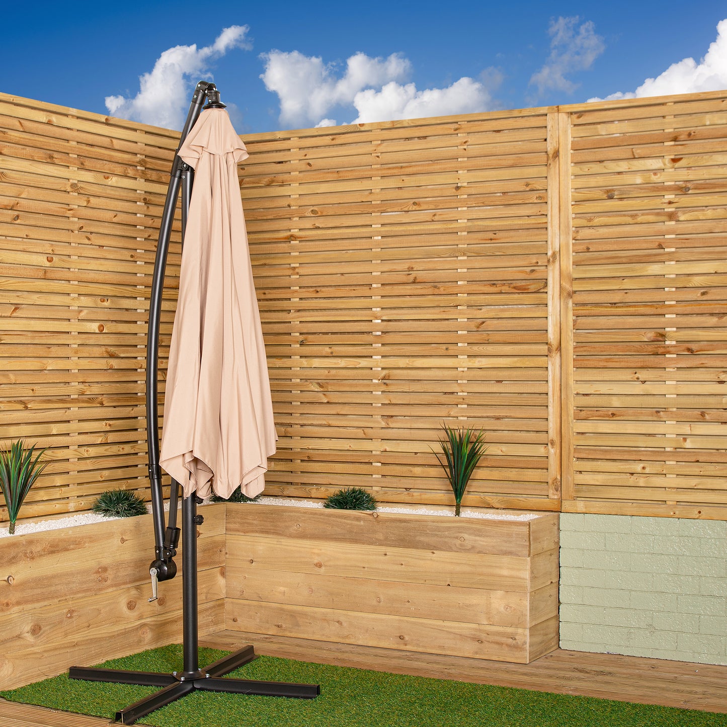 Samuel Alexander 3m Cantilever Parasol in Beige with Crank Handle for Patio Garden