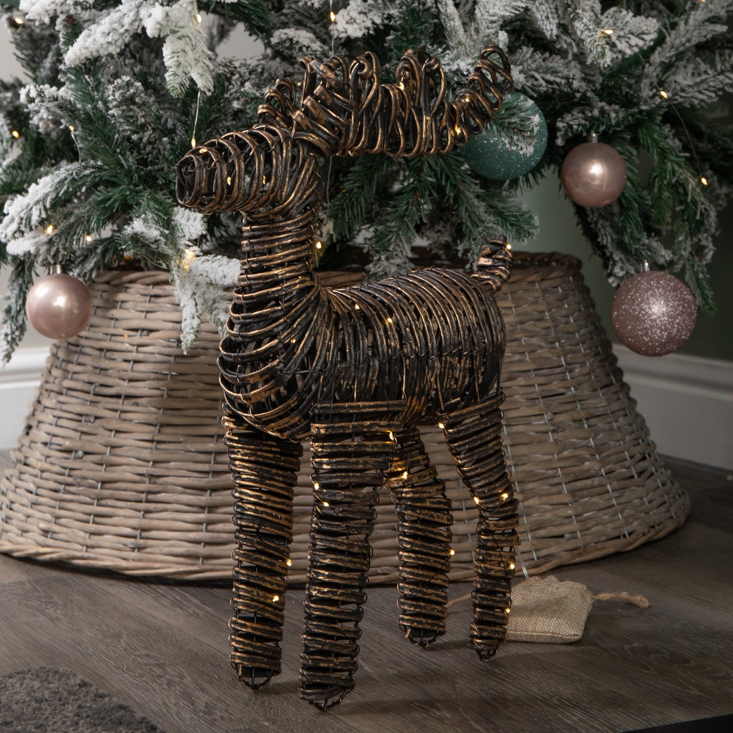 50cm Battery Operated Light up Black & Gold Braid Christmas Reindeer with Warm White LEDs