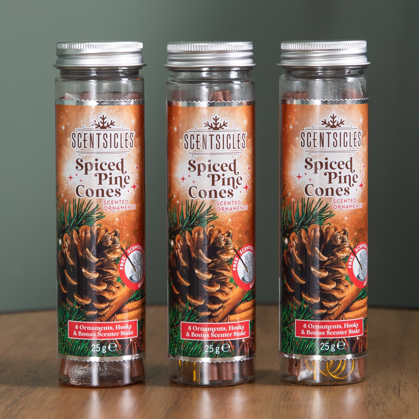 3 Packs of 25g Spiced Pine Cones Scented Christmas Scentsicles with Hanging Hooks