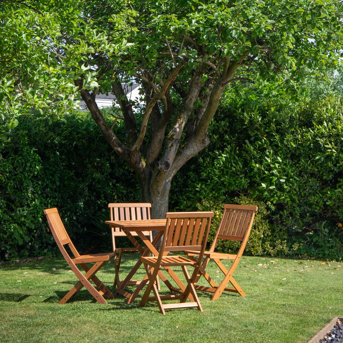 Outdoor 4 Person Folding Square Wooden Garden Dining Table Chairs Set