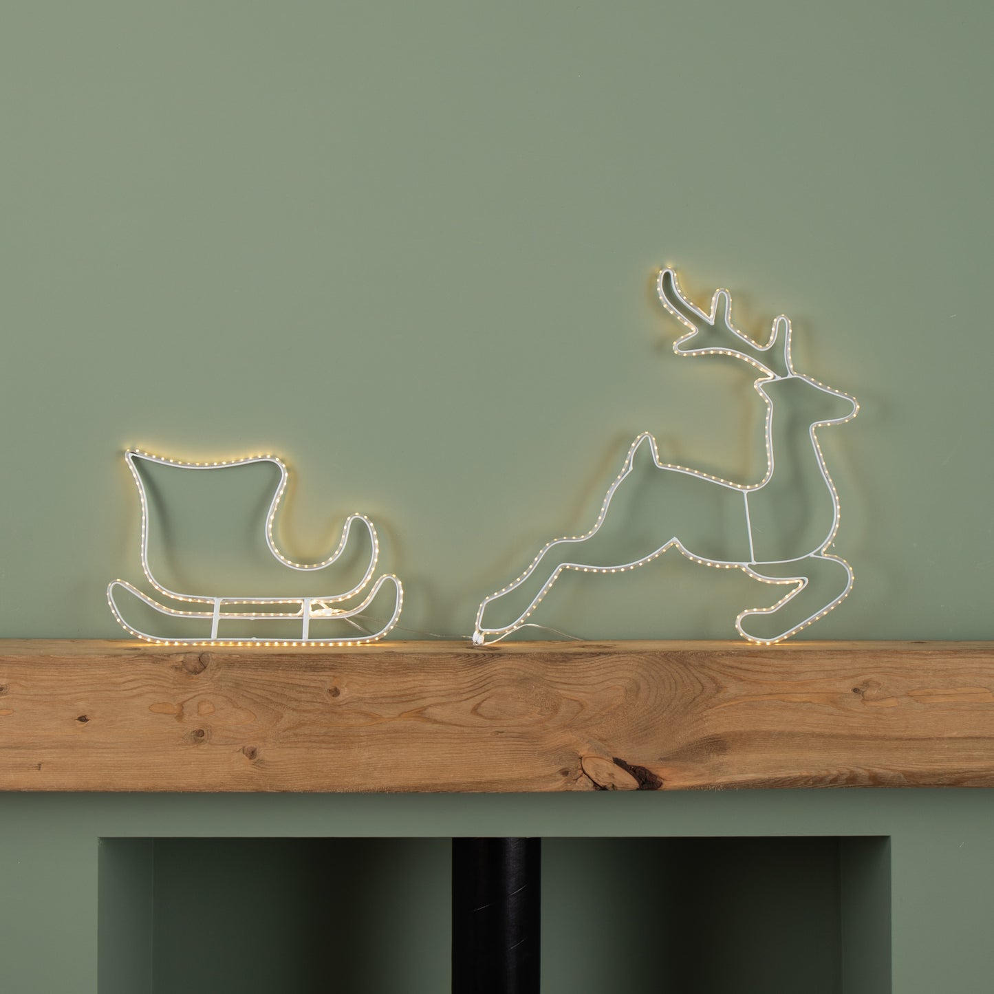 42cm Light up Hanging Christmas Reindeer and Sleigh Silhouette with Warm White LEDs