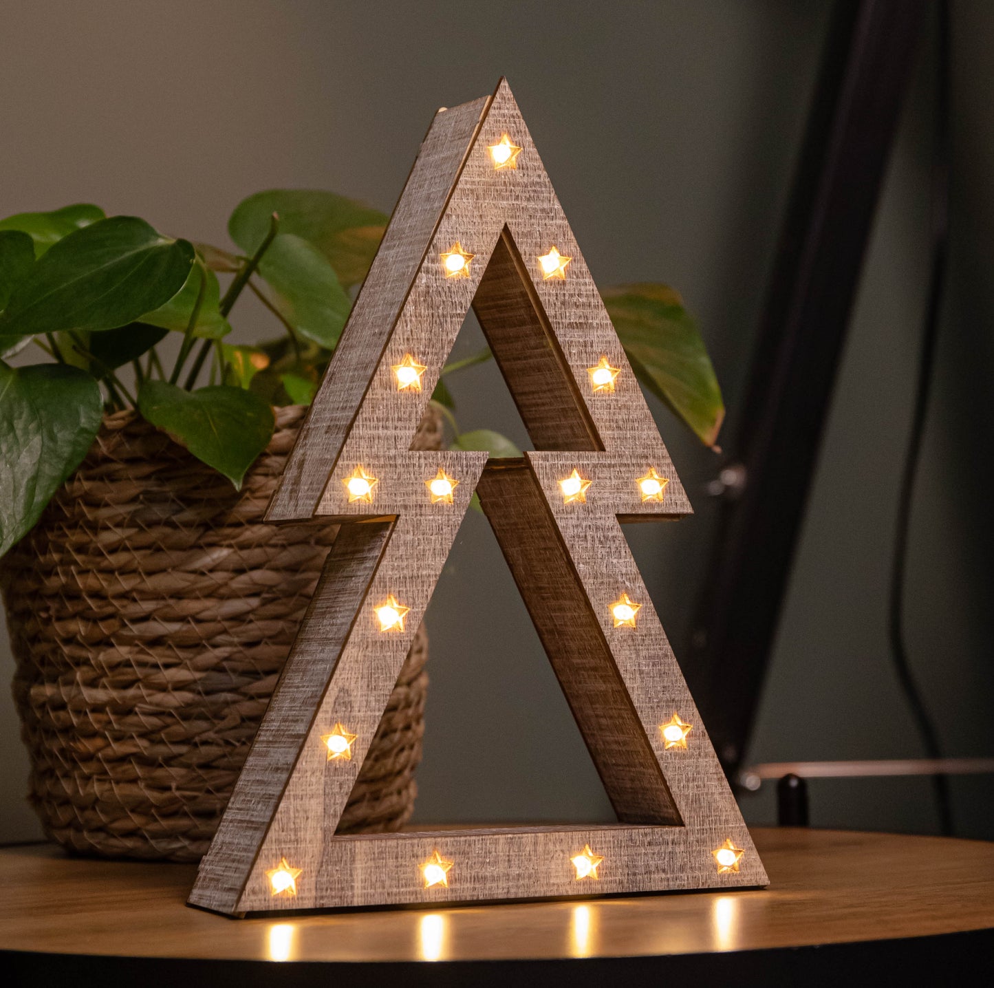 Set of 3 Battery Operated Light up Wooden Christmas Trees with Warm White LEDs