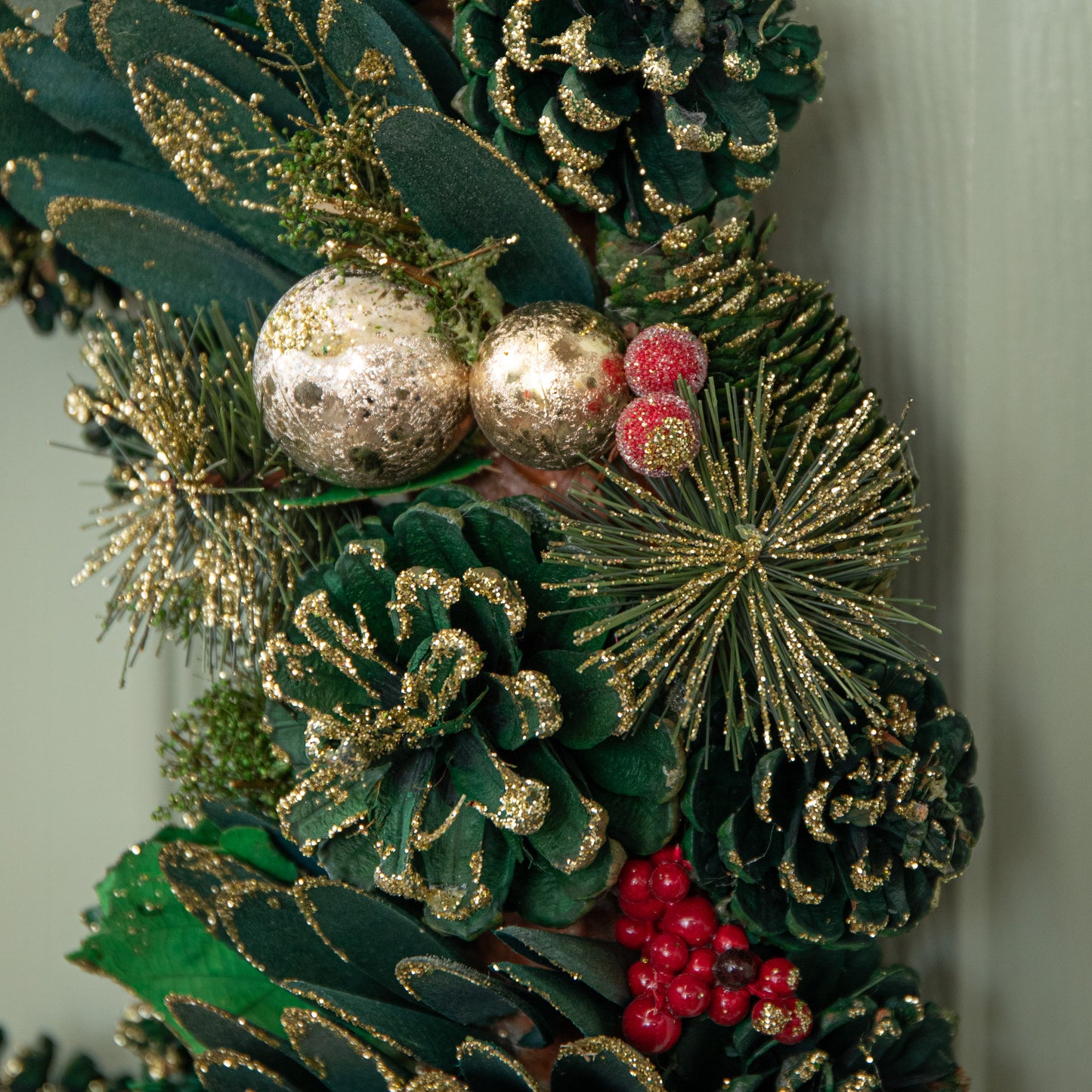 50cm Bauble and Pinecone Hanging Christmas Wreath with Red Berries