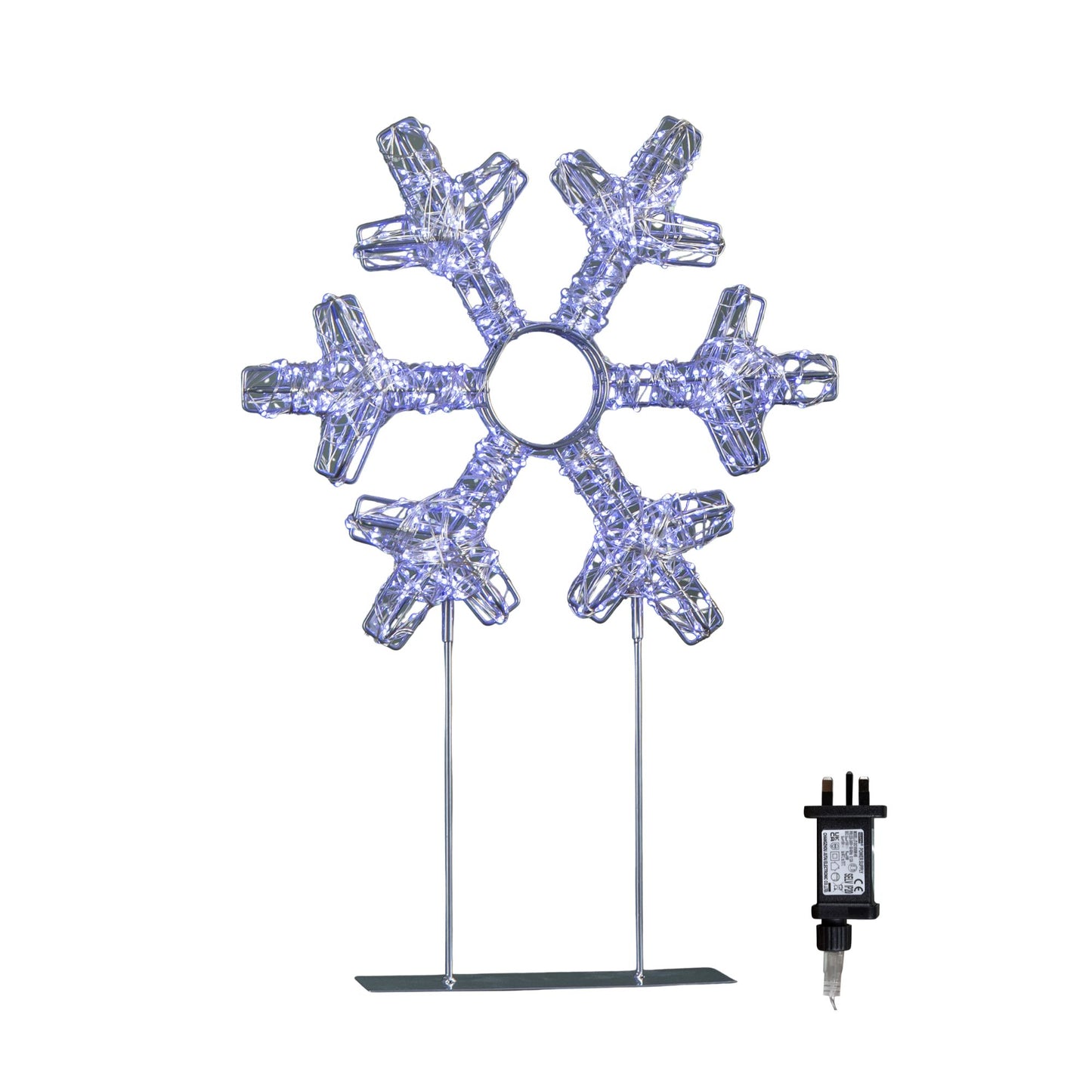 45cm Light up Silver Christmas Snowflake on Metal Stand with White LEDs
