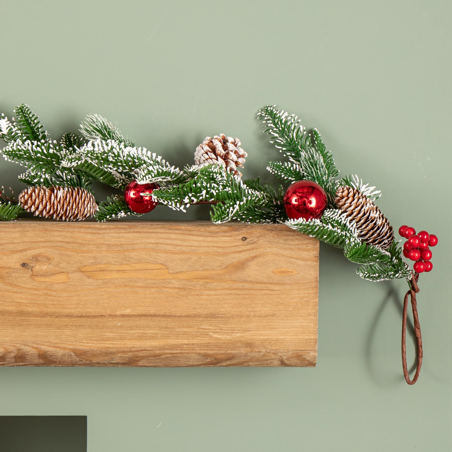 1.9m Christmas Frosted Pinecone Garland with Red Berries and Baubles