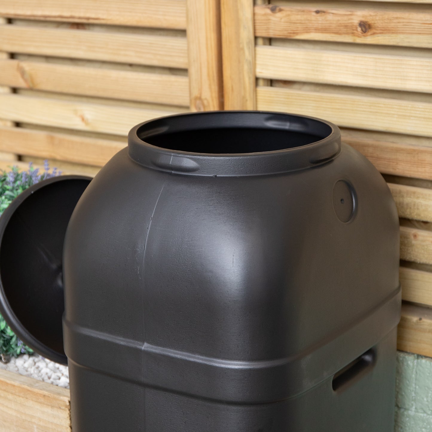 100L Slim Space Saver Water Butt With Lid & Tap Carry Handles in Black