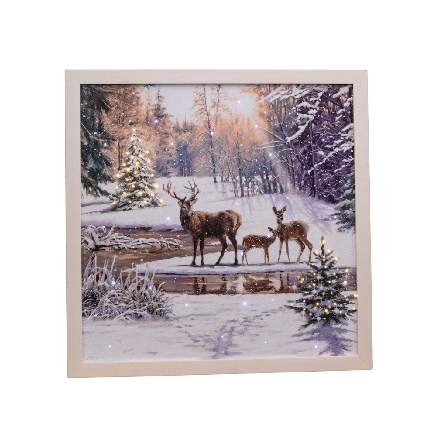 40cm Battery Operated Light up Family of Deers Christmas Canvas with LEDs