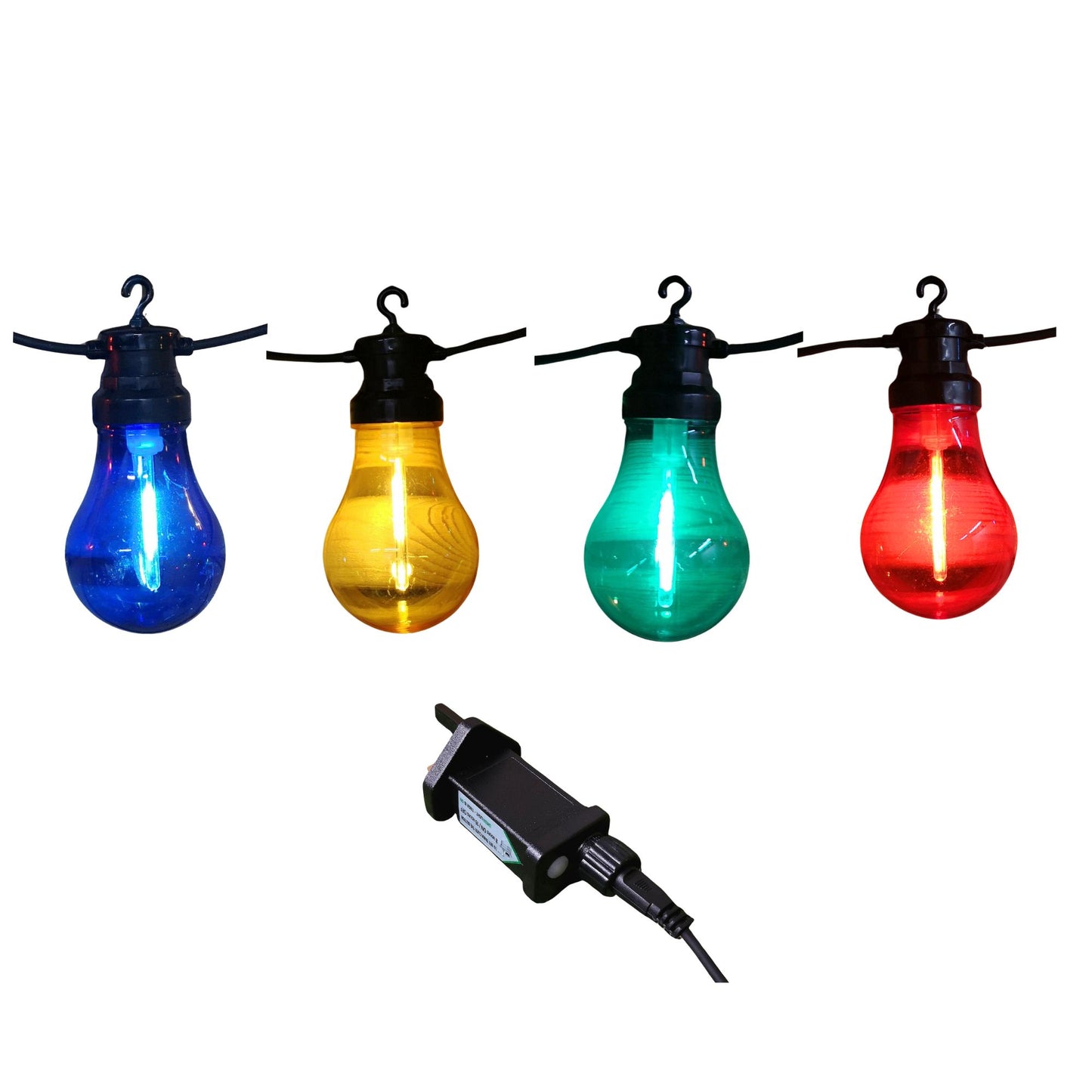 4.5m Set of 10 Connectable Festoon Bulb Lights in Multi-Coloured with Timer Function