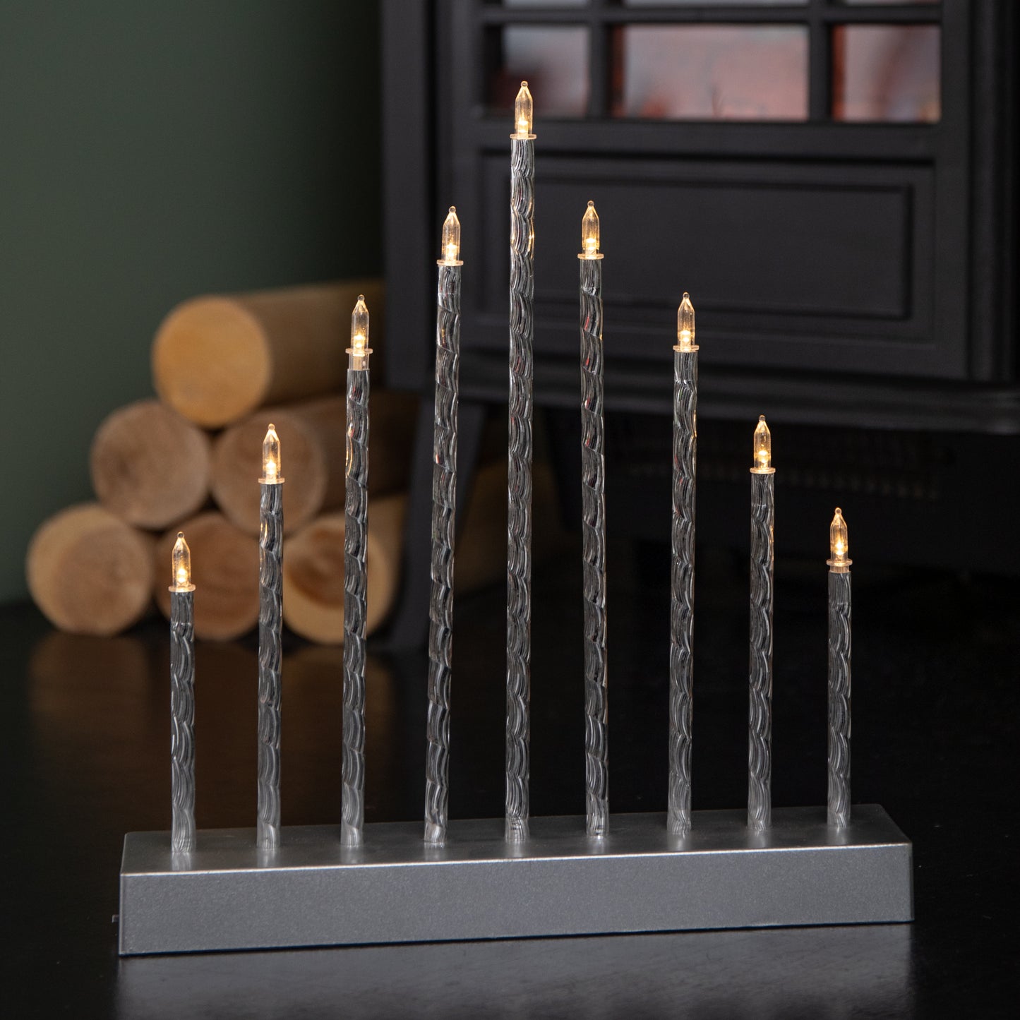 26cm Battery Operated Silver Light up Christmas Candle Bridge with 9 Warm White LEDs