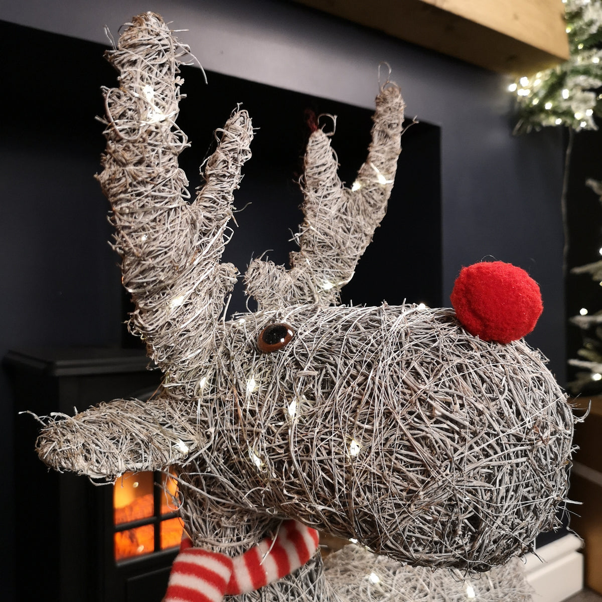71cm Battery Operated Rattan Woven Comet Reindeer with Warm White LEDs