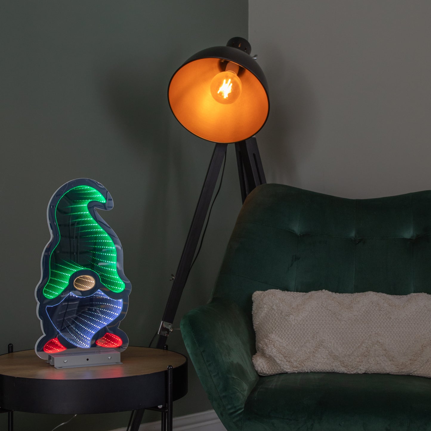 40cm Infinity Gonk with Hat on Metal Base with Green, White and Red LEDs