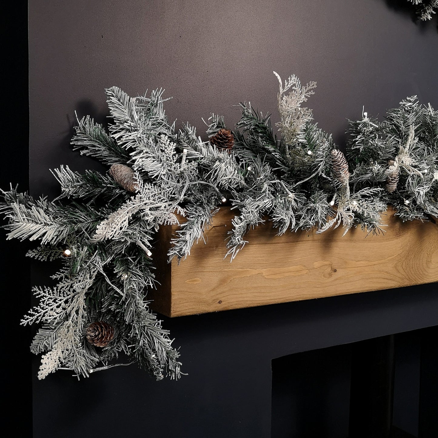 1.8m Snowy Christmas Garland with Pinecones 96 Tips and 50 Warm White LED Lights