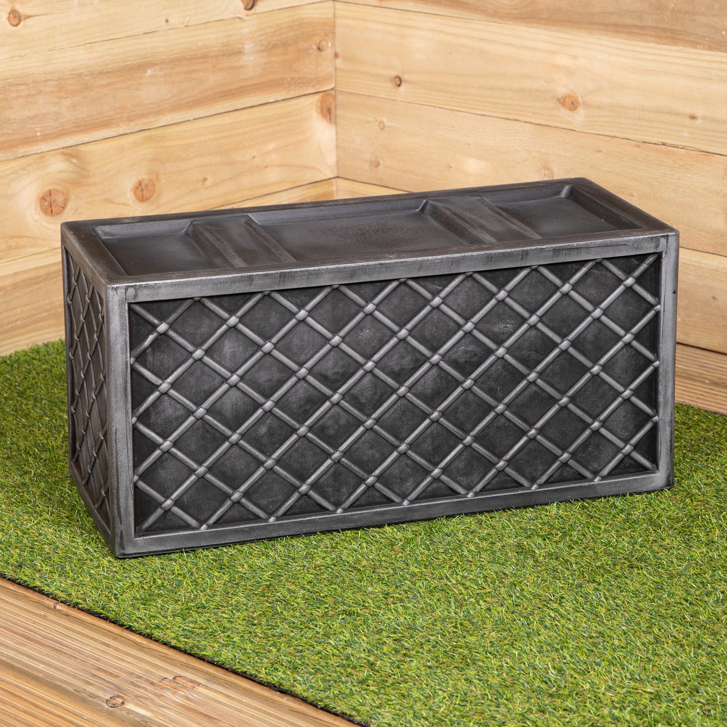 70cm Lazio Grey Plastic Pewter Effect Garden Patio Plant Pot Planter