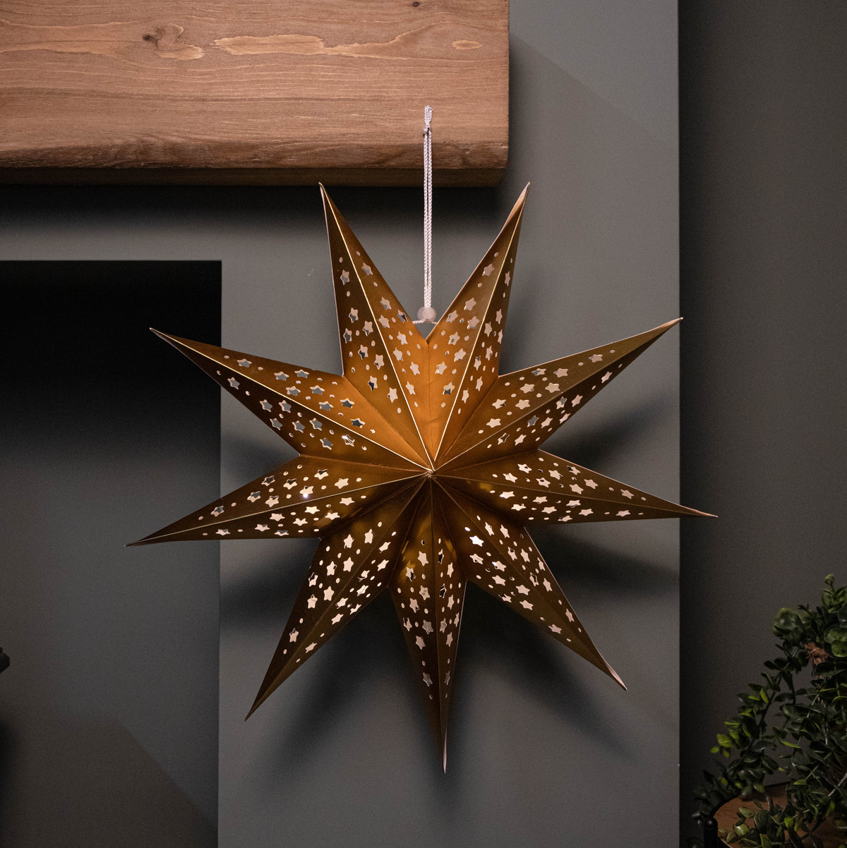 50cm Battery Powered Light up Gold Origami Hanging Christmas Star with LEDs