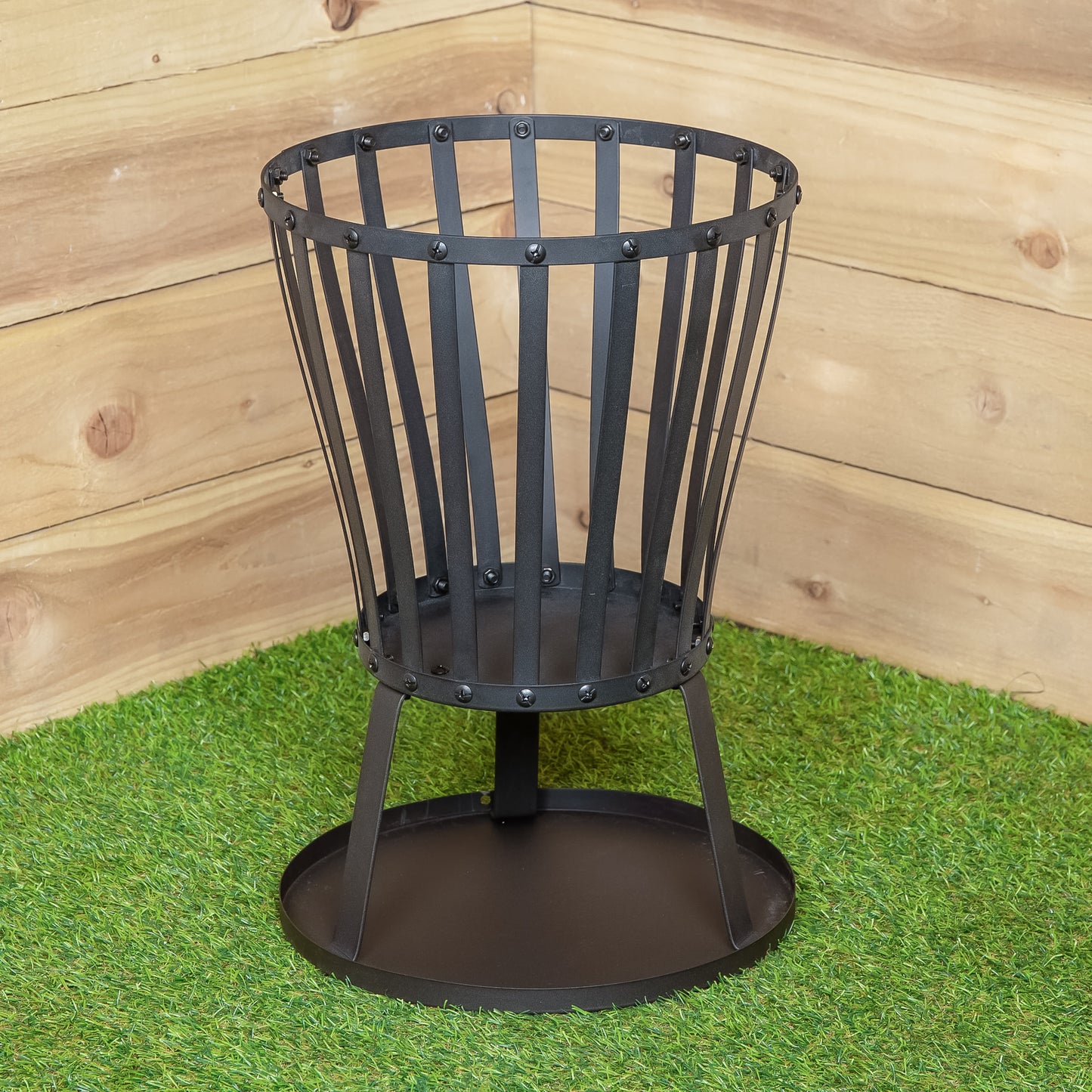 Set of 2 35cm Outdoor Black Steel Garden Log Burner Fire Basket