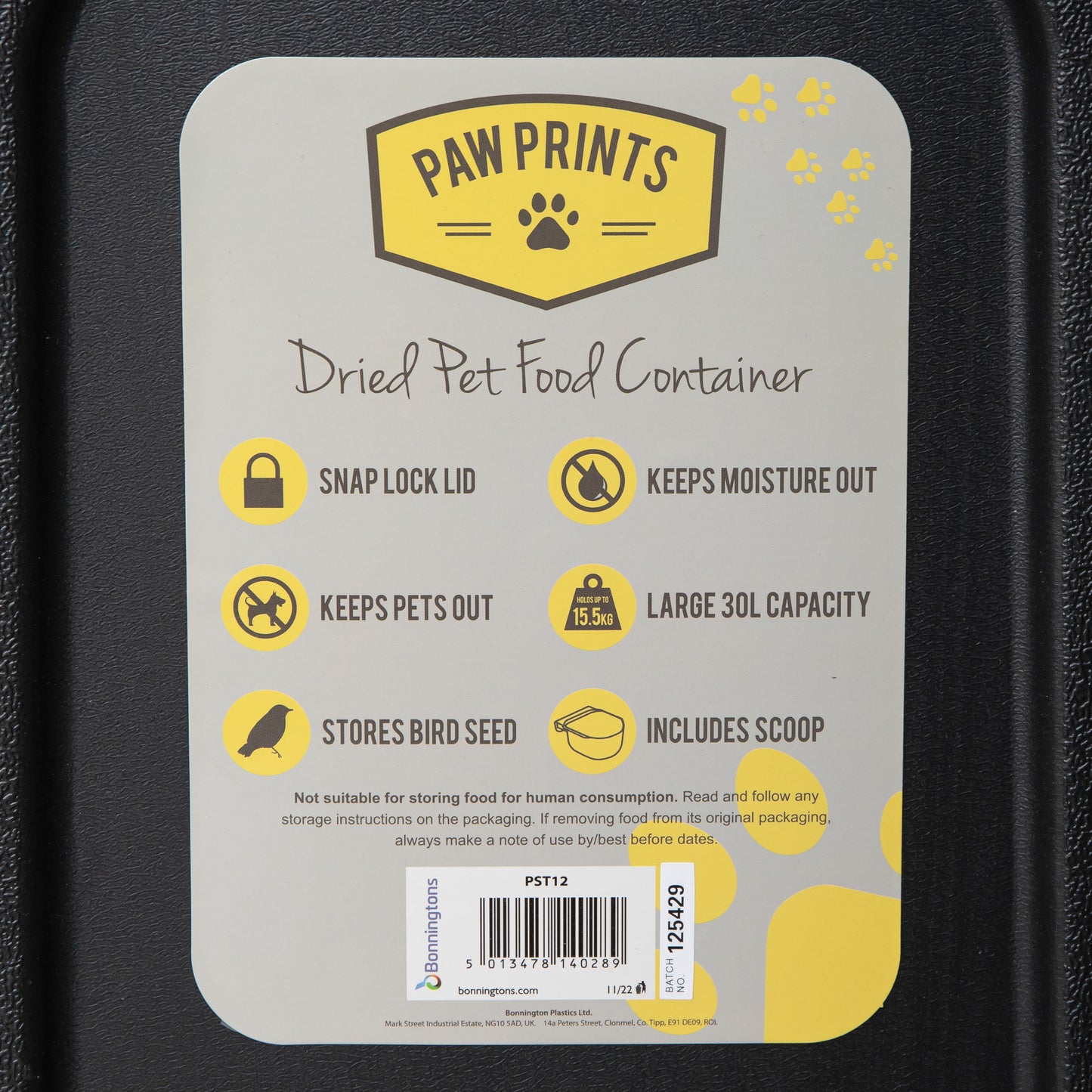 3 x 30 Litre Plastic Dried Pet Food Storage Container Tubs with Food Scoop