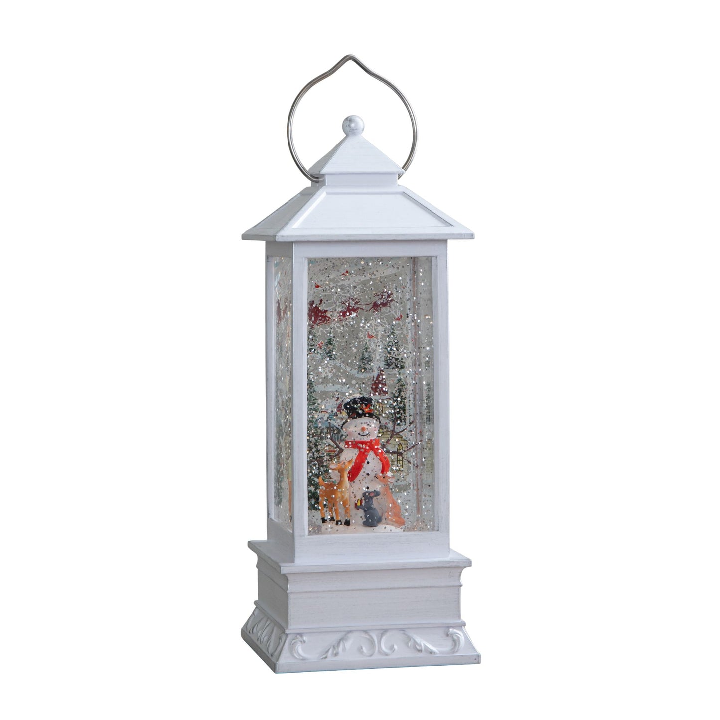 31cm Snowtime Christmas Water Spinner Antique Effect Lantern Snowman & Animals Scene Dual Powered