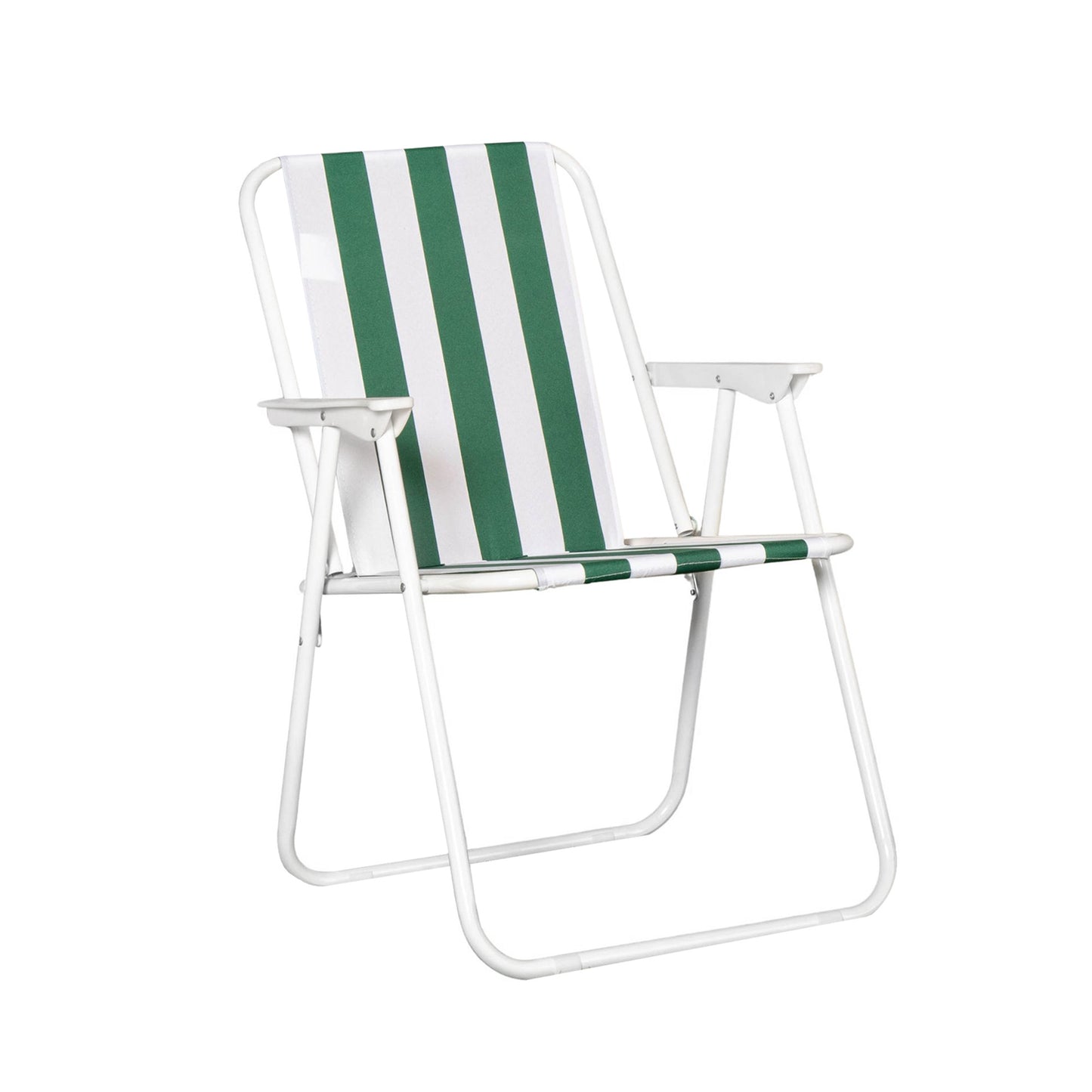 4 Pack of Outdoor Green and White Stripe Camping Chairs with Armrests