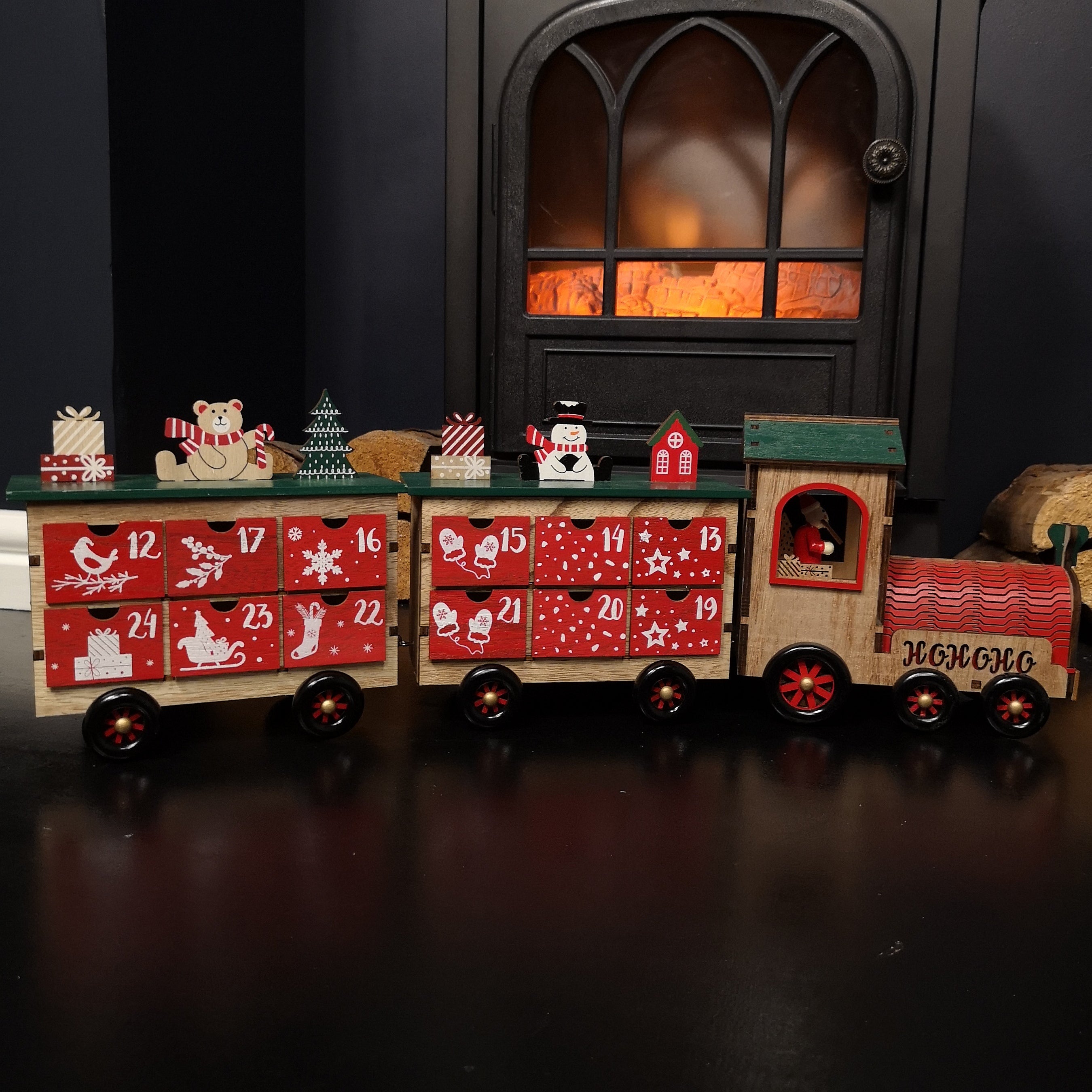 18.5cm Hand Painted Wooden Train Advent Calendar Christmas Decoration