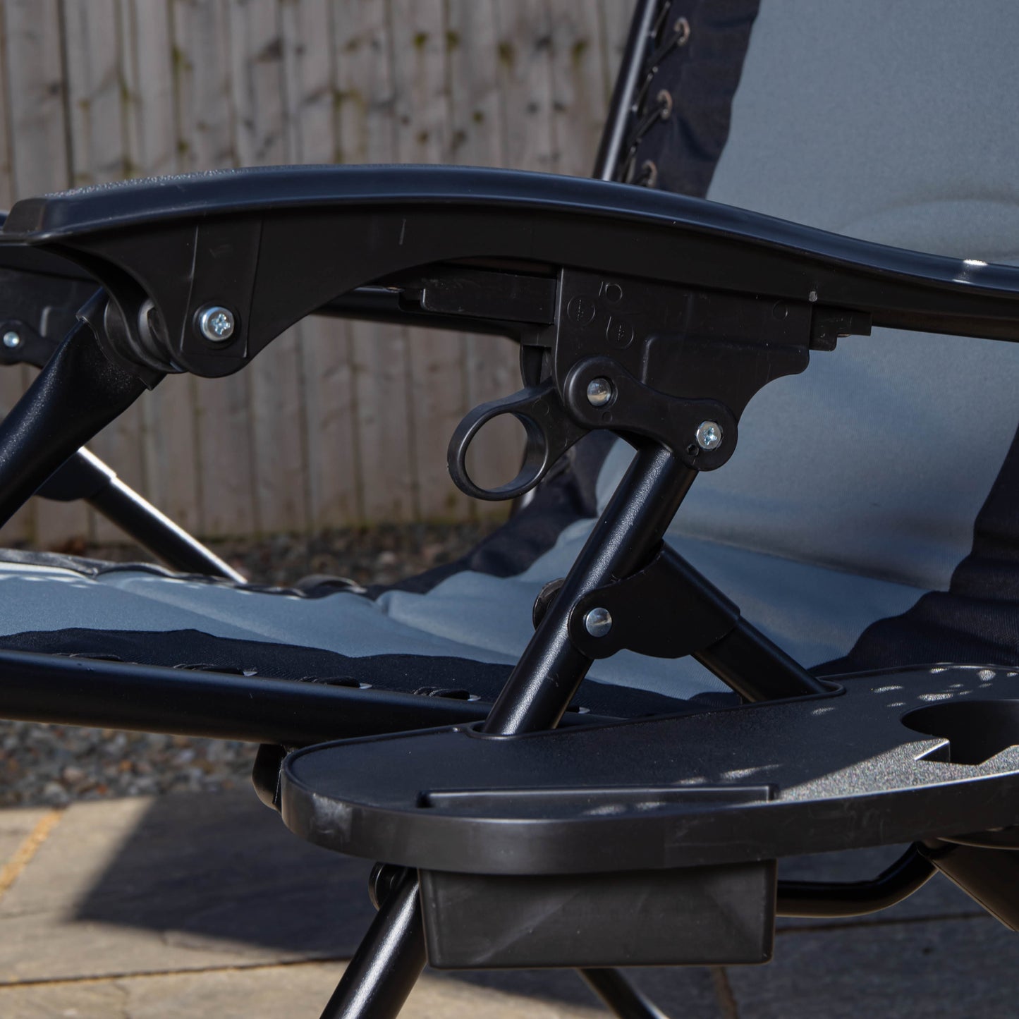 Set of 2 Luxury Padded Multi Position Zero Gravity Garden Relaxer Chair Lounger in Grey & Black
