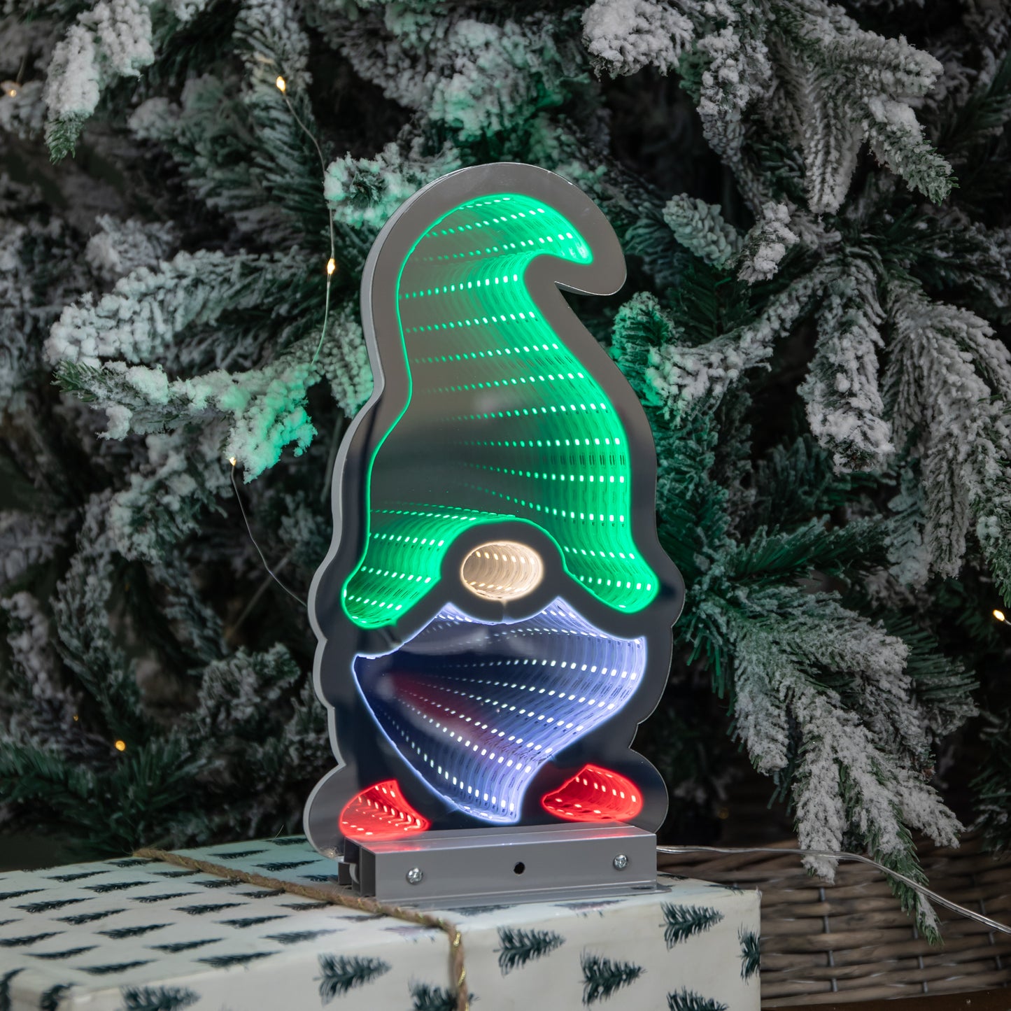 Factory Seconds: 30cm Infinity Light up Christmas Gonk Decoration with Green & White LEDs on Metal Base