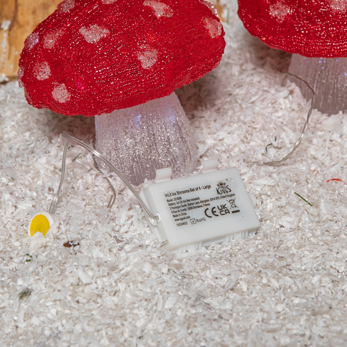 Set of 4 Battery Operated Red & White Acrylic Christmas Mushrooms with Cool White LEDs