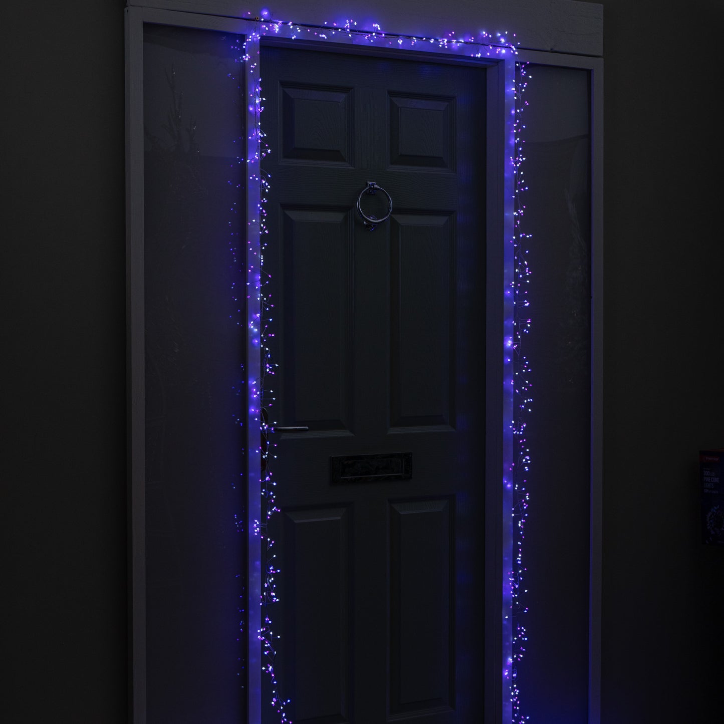 5.5m 800 LED UltraBrights Christmas Door Cluster Lights with Timer in Blue, Purple & White on Silver Wire