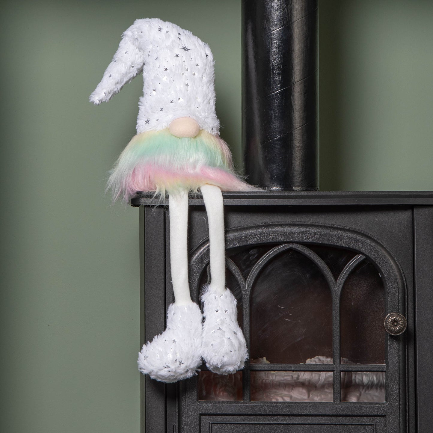 70cm Festive Christmas Rainbow Haired Plush Gonk Dangly Legs & Starry Hat